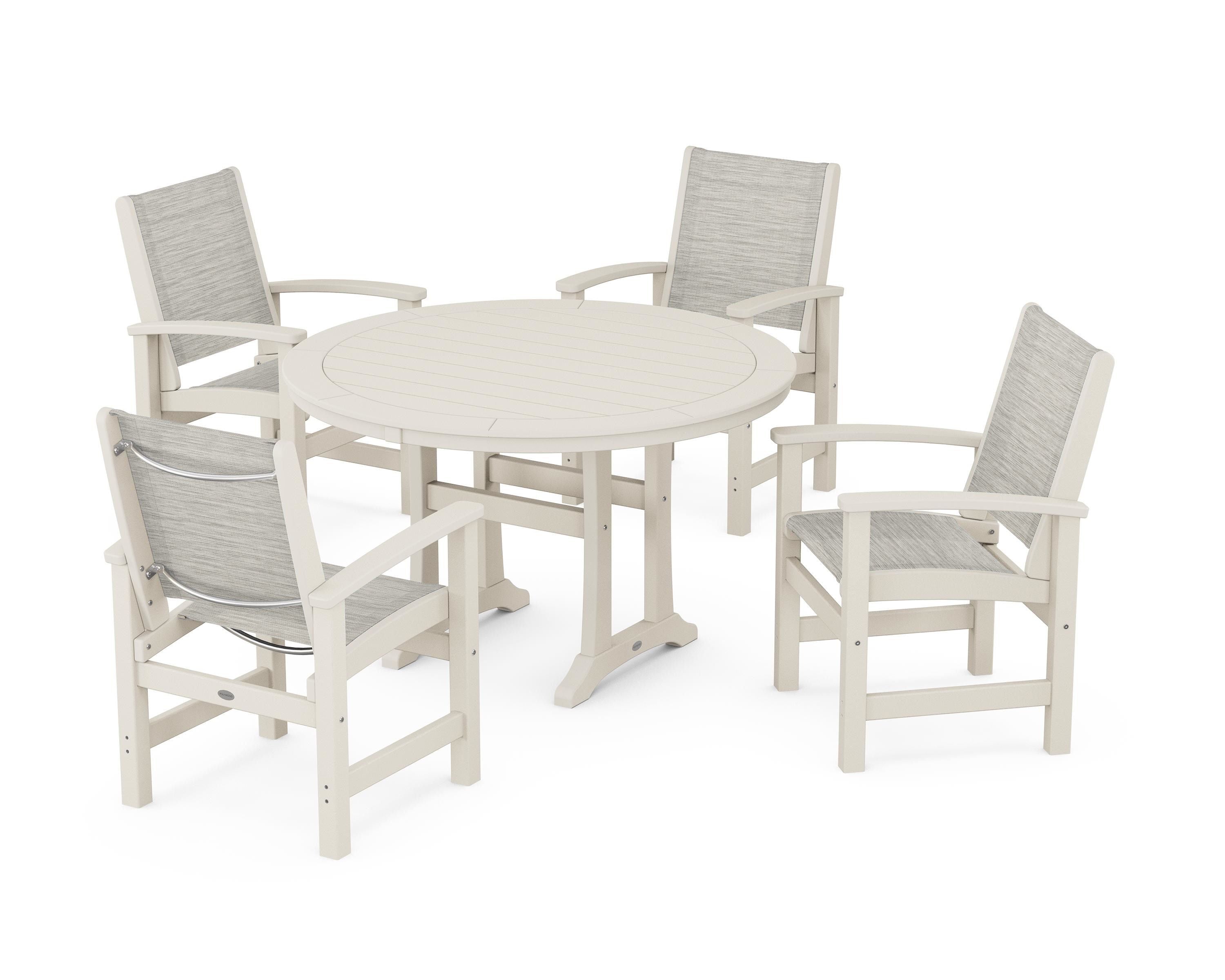 Coastal 5-Piece Round Dining Set with Trestle Legs