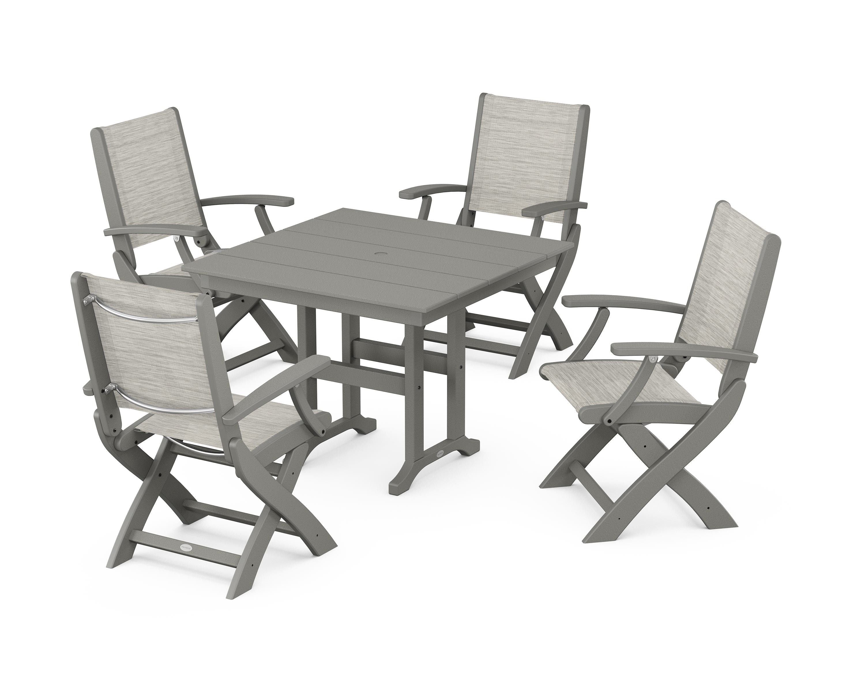 Coastal Folding Chair 5-Piece Farmhouse Dining Set
