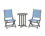 Coastal Folding Side Chair 3-Piece Round Bistro Dining Set