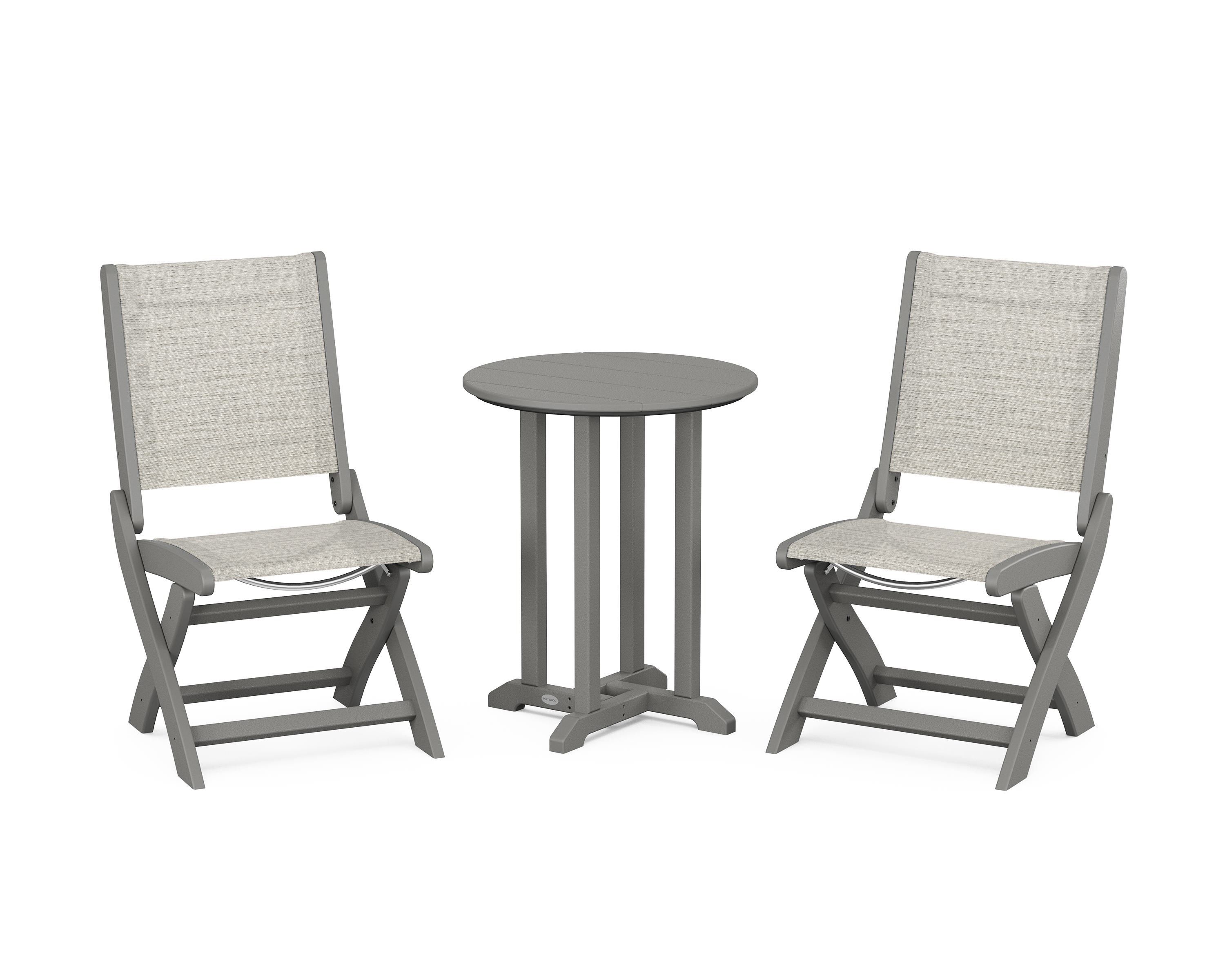 Coastal Folding Side Chair 3-Piece Round Bistro Dining Set
