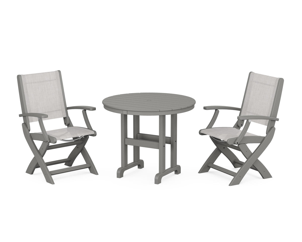 Coastal Folding Chair 3-Piece Round Dining Set