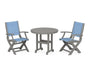 Coastal Folding Chair 3-Piece Round Dining Set