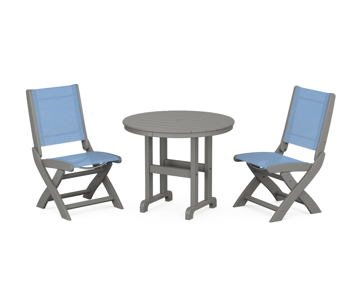 Coastal Folding Side Chair 3-Piece Round Dining Set