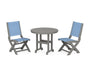 Coastal Folding Side Chair 3-Piece Round Dining Set