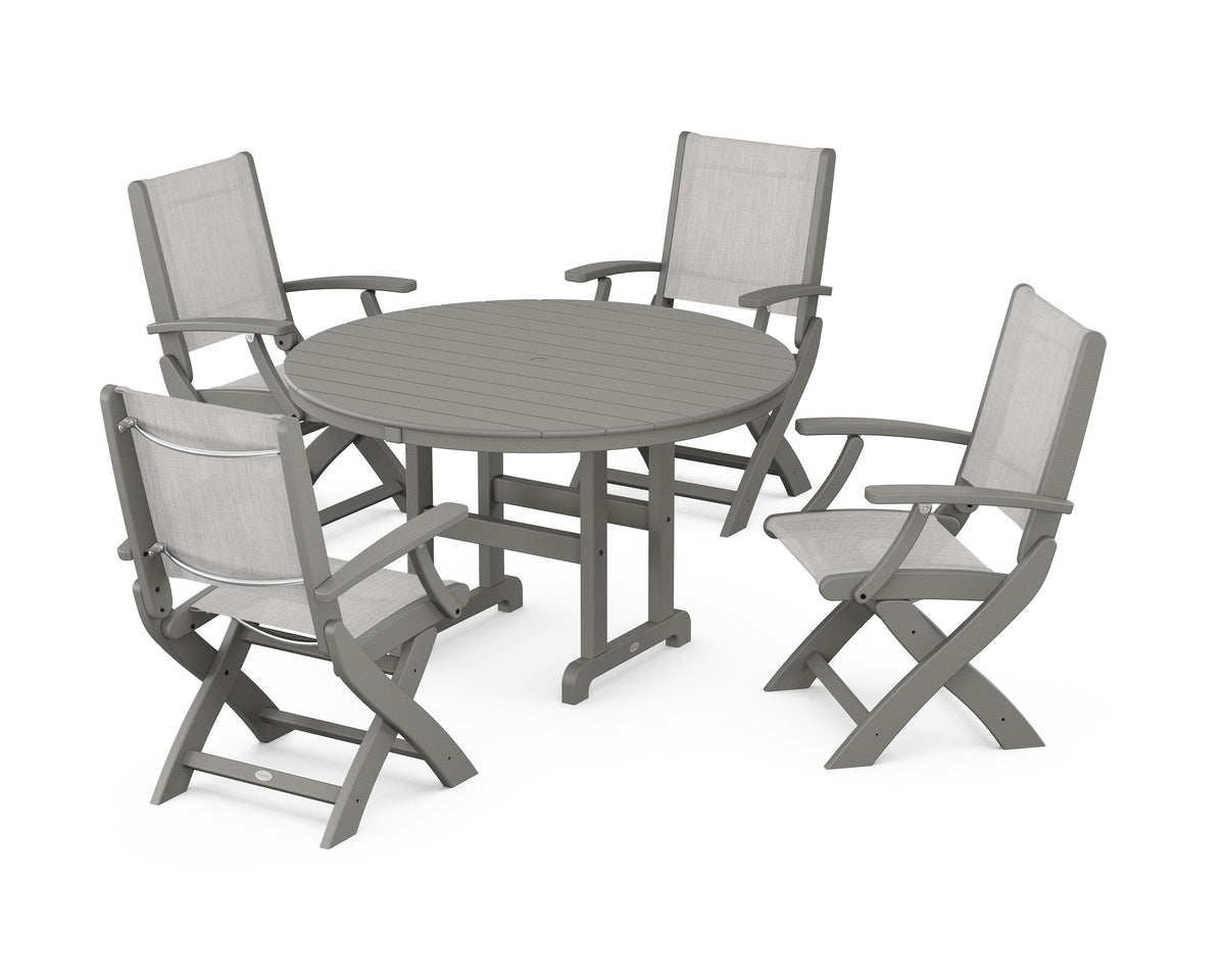 Coastal Folding Chair 5-Piece Round Dining Set