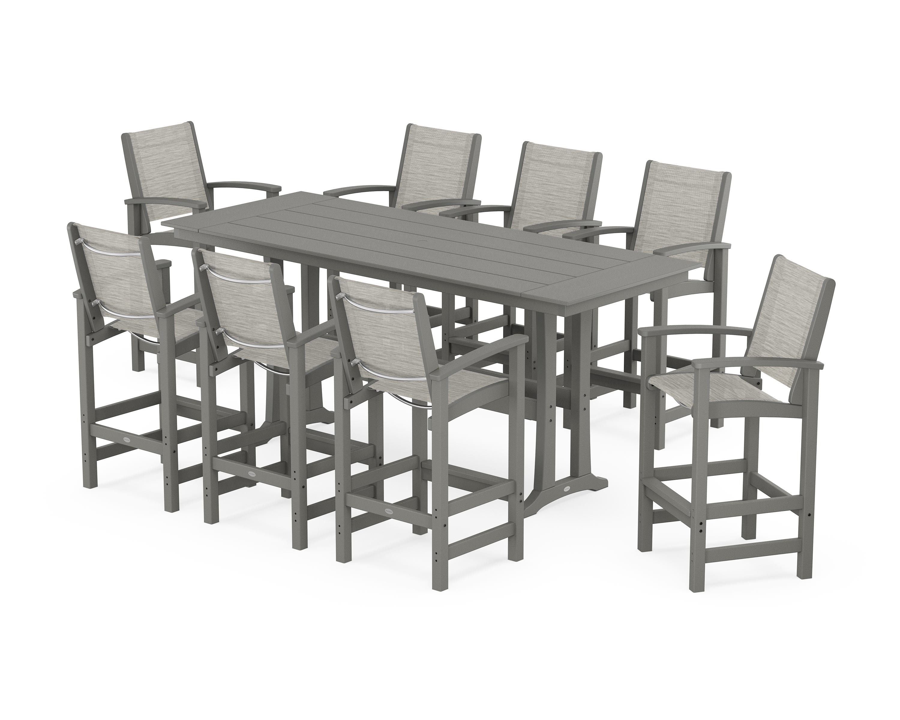 Coastal 9-Piece Farmhouse Bar Set with Trestle Legs