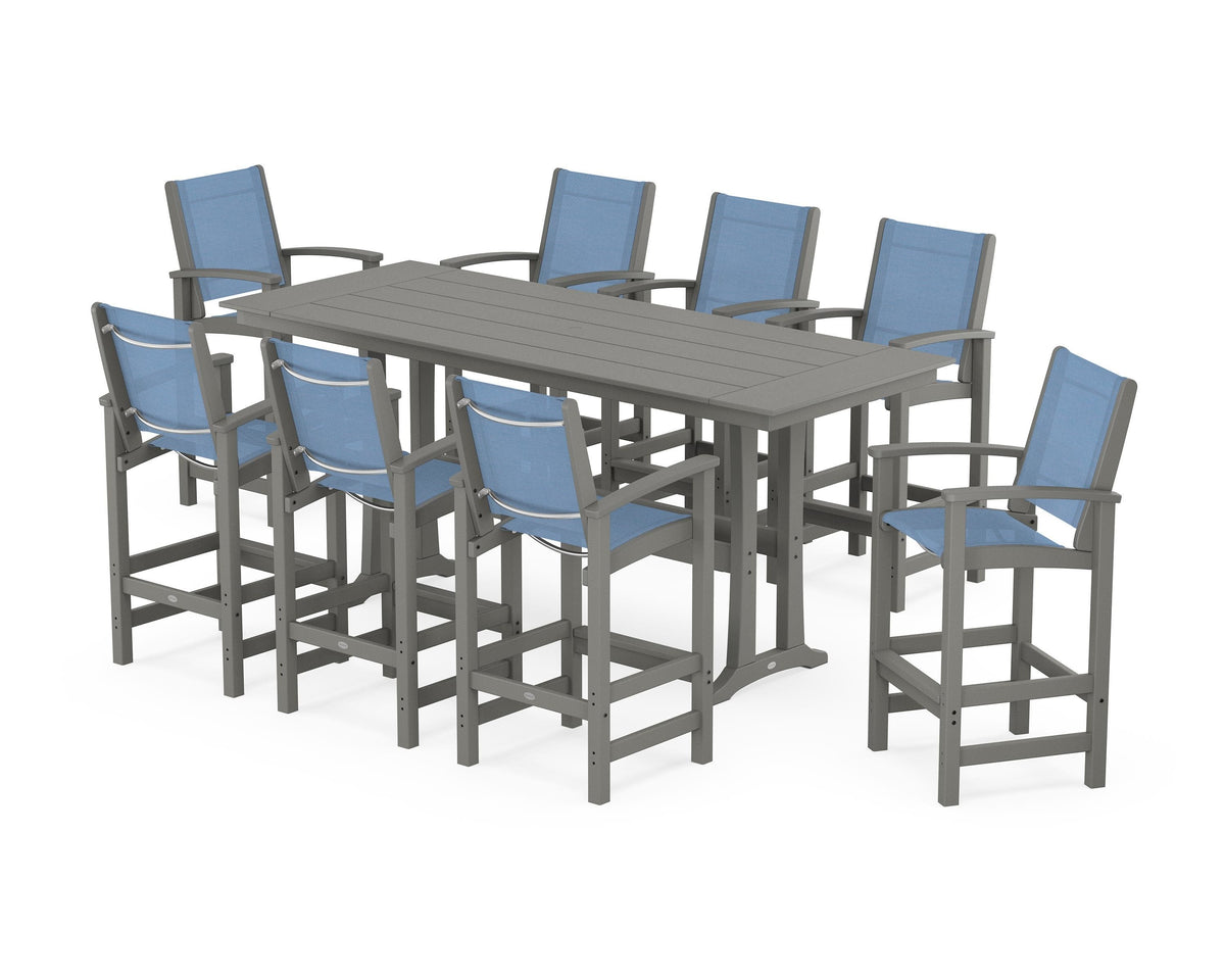 Coastal 9-Piece Farmhouse Bar Set with Trestle Legs