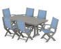 Coastal Folding Arm Chair 7-Piece Farmhouse Dining Set with Trestle Legs
