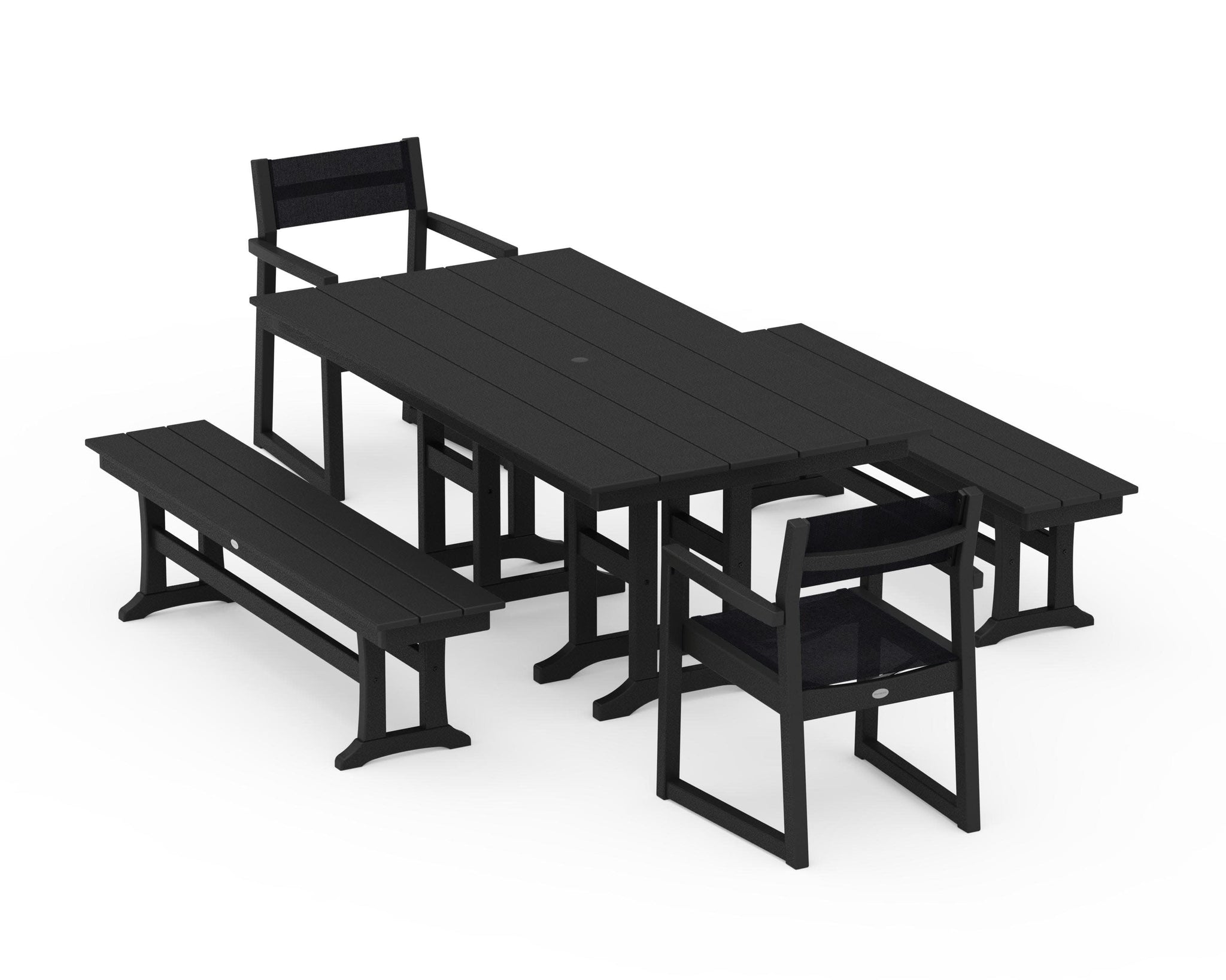 EDGE Sling Arm Chair 5-Piece Farmhouse Dining Set with Benches