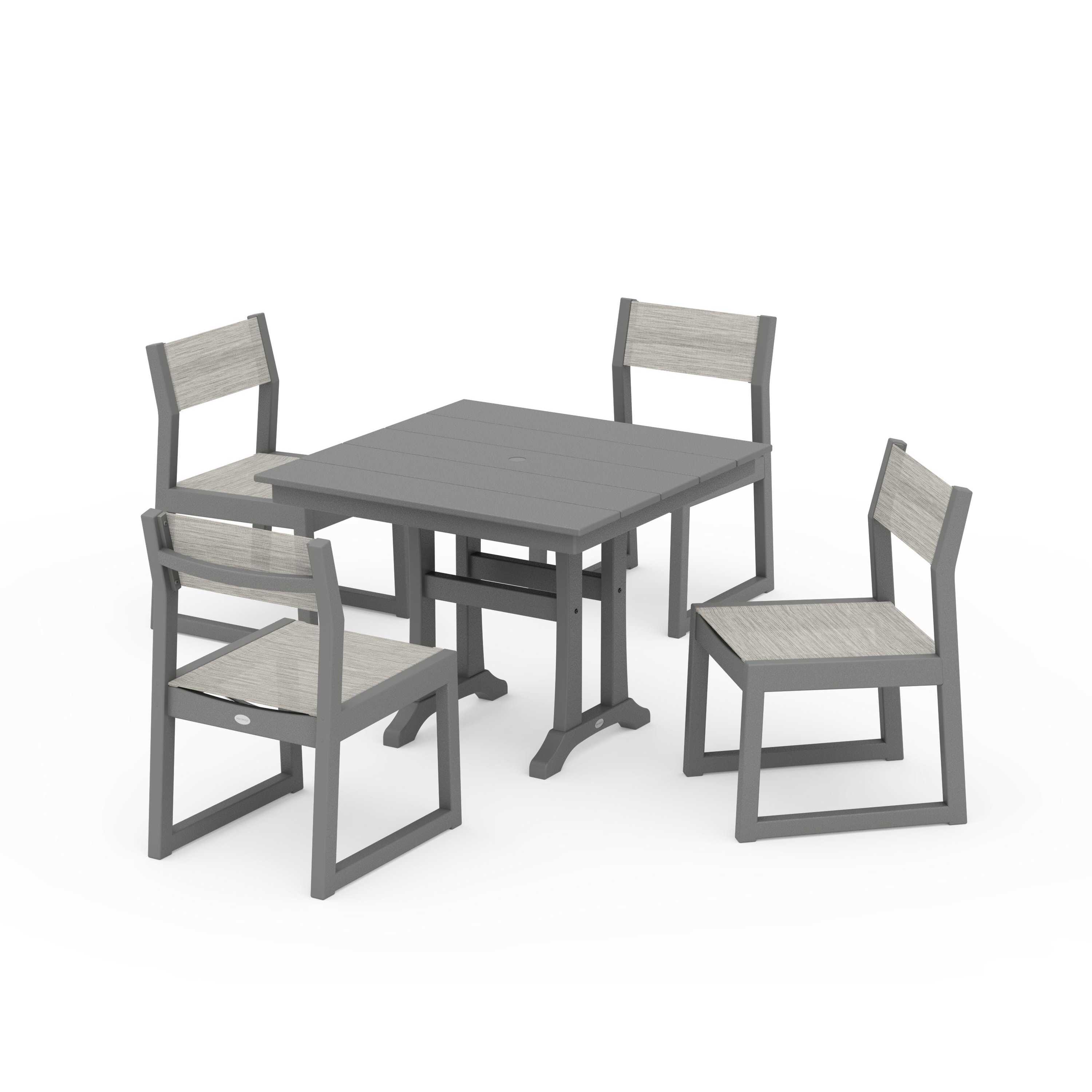 EDGE Sling 5-Piece Farmhouse Trestle Side Chair Dining Set