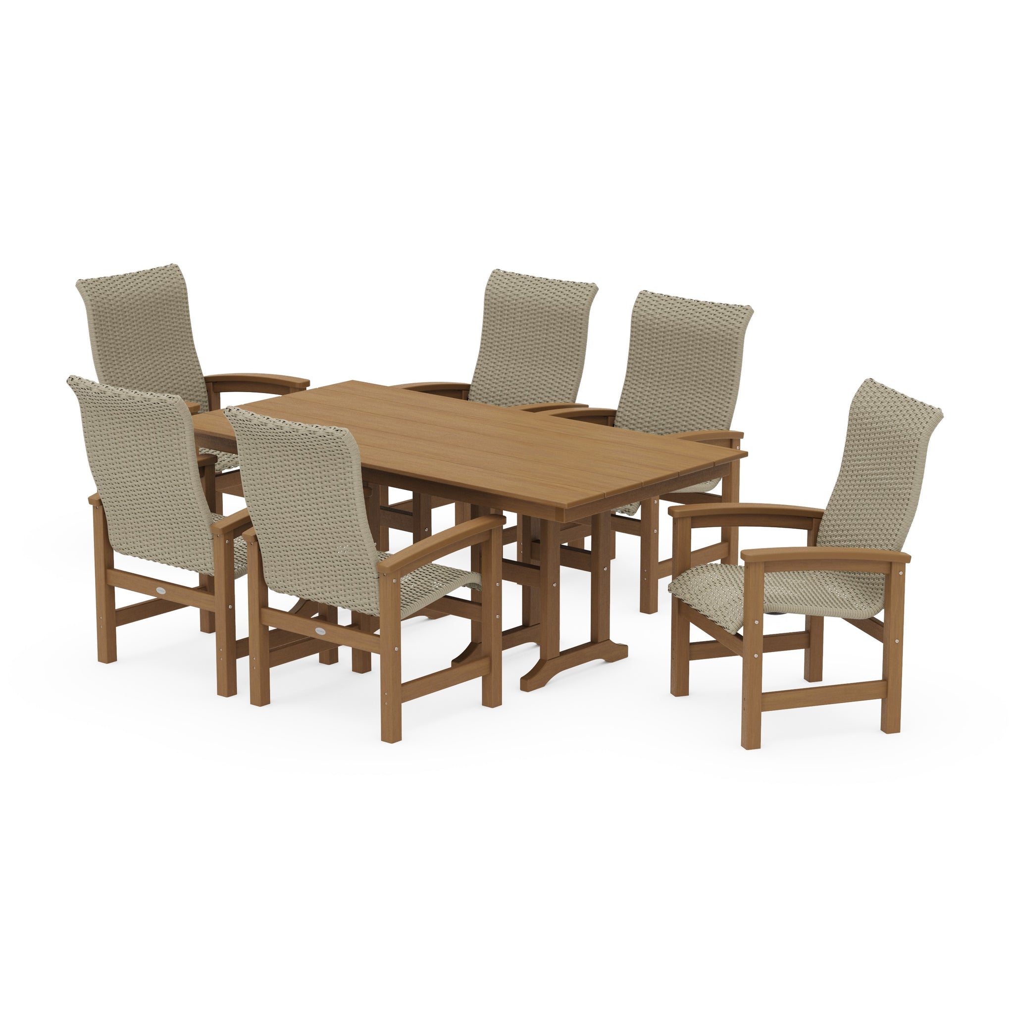 Coastal Woven High-Back Arm Chair 7-Piece Farmhouse Dining Set