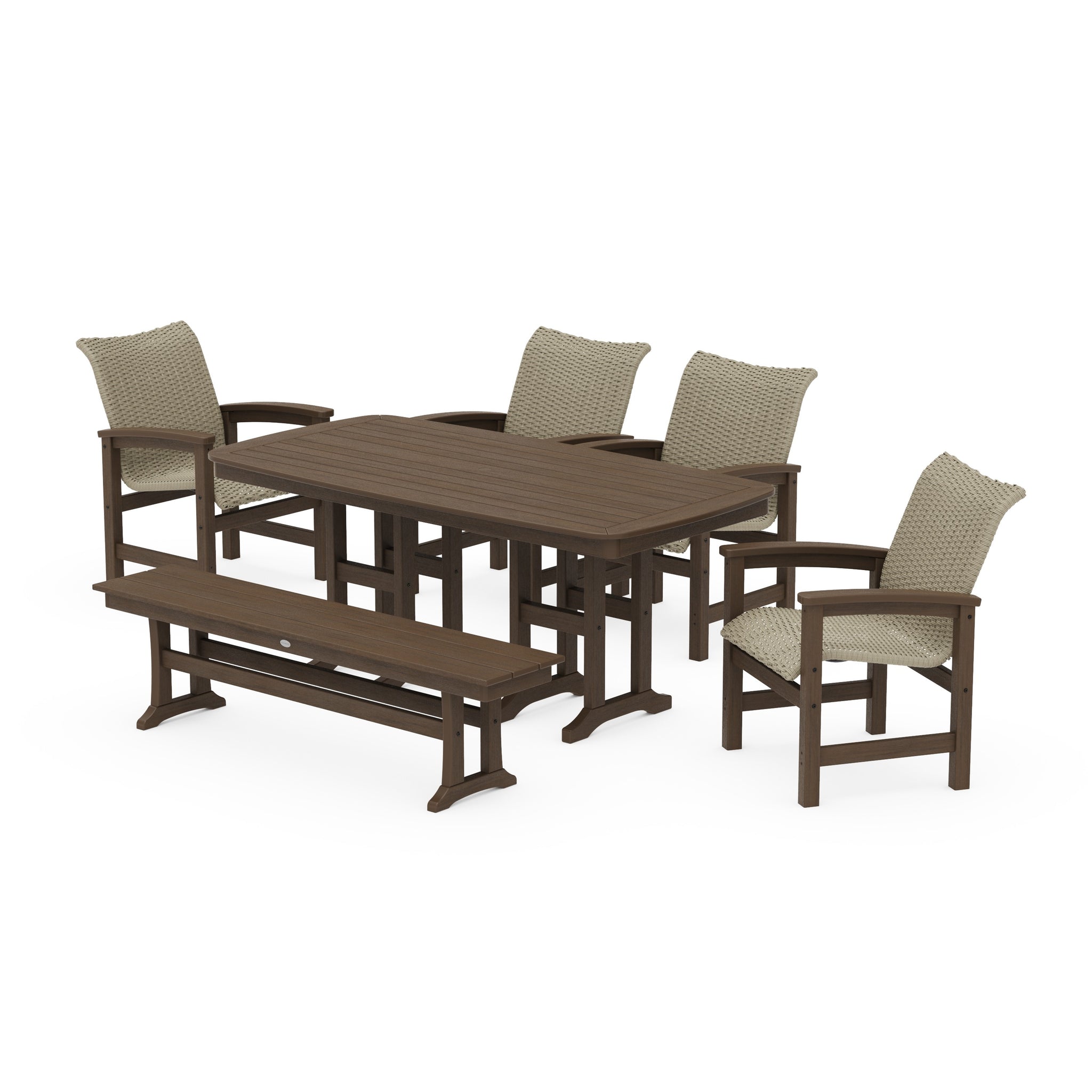 Coastal Woven 6-Piece Farmhouse Dining Set with Bench