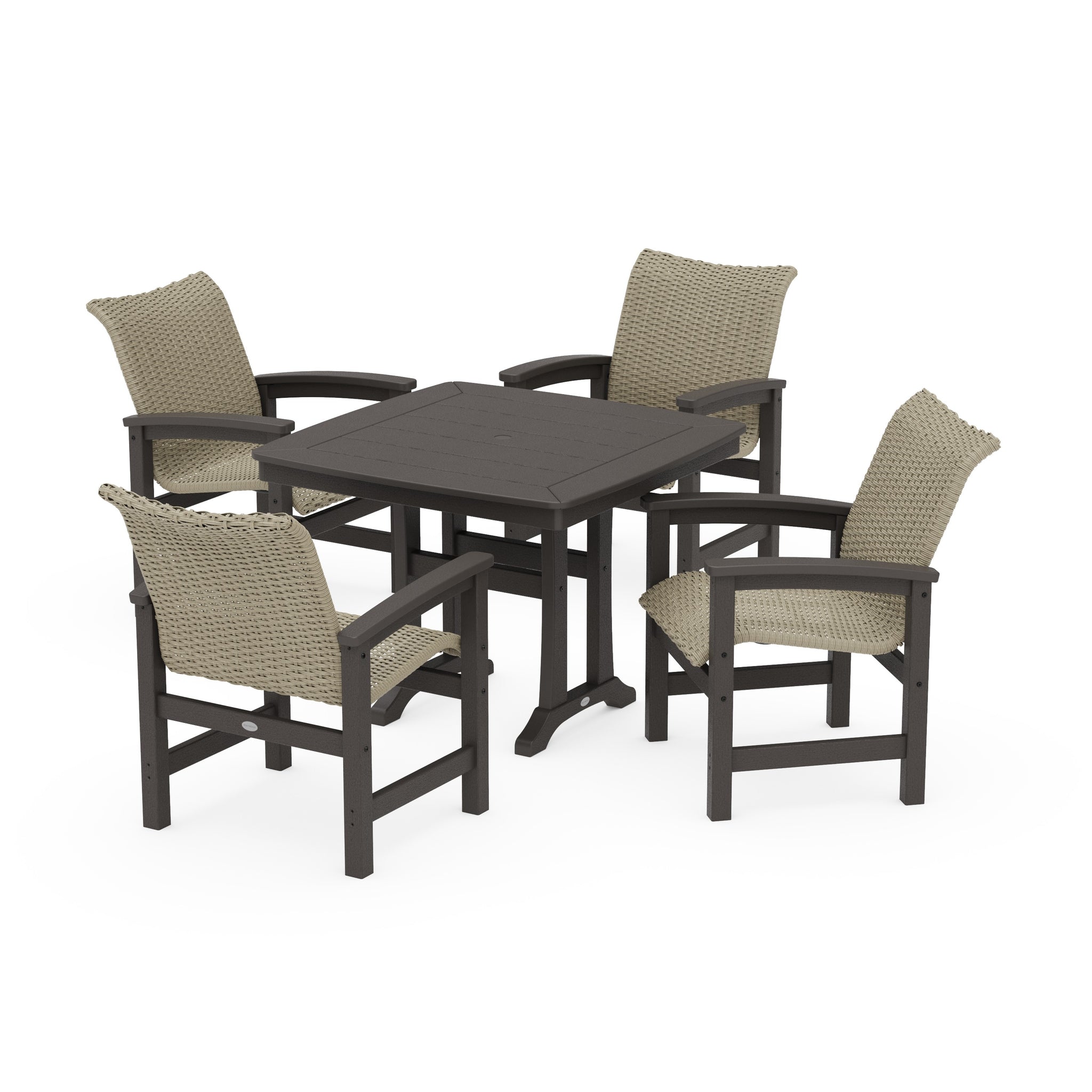 Coastal Woven 5-Piece Dining Set with Trestle Legs