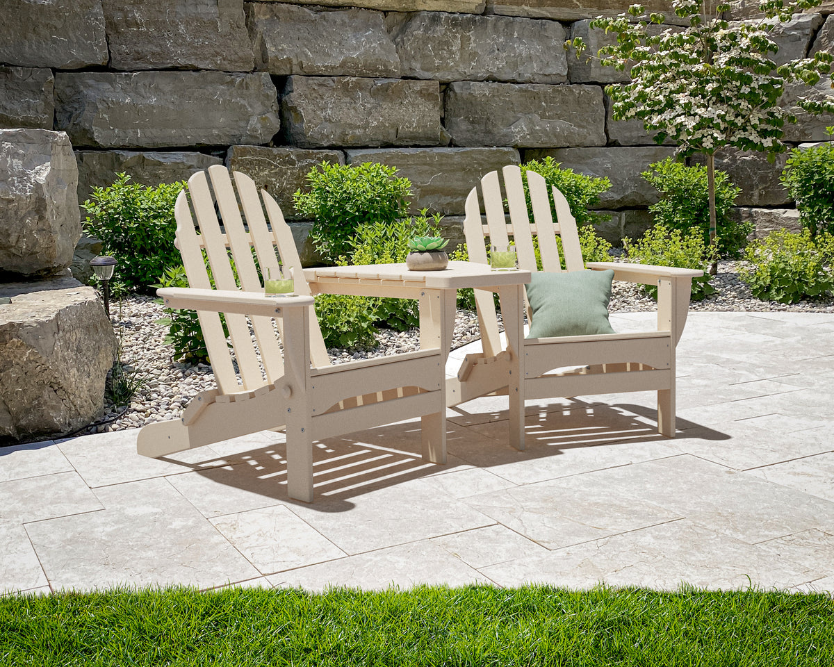 Classic Folding Adirondacks with Angled Connecting Table