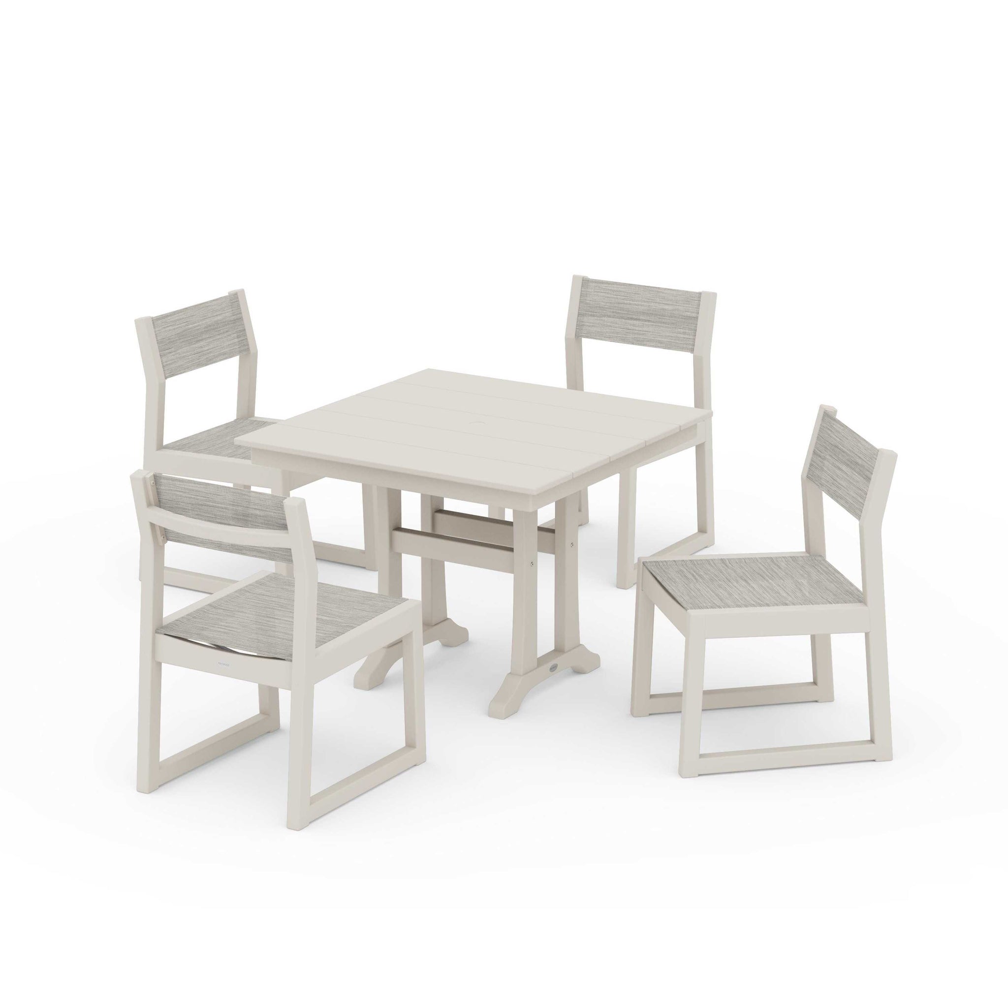 EDGE Sling 5-Piece Farmhouse Trestle Side Chair Dining Set