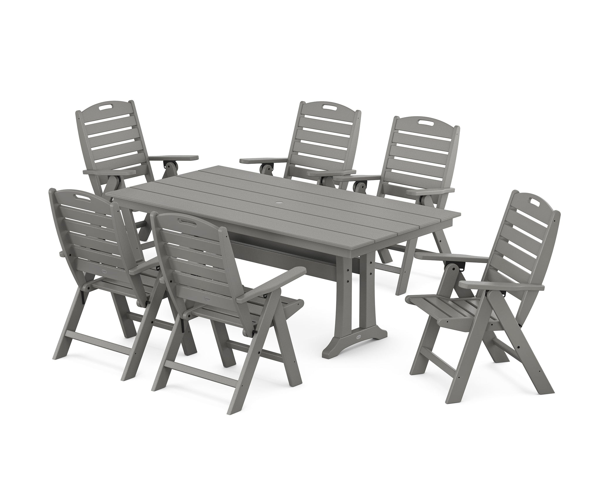 Nautical Highback 7-Piece Farmhouse Dining Set with Trestle Legs