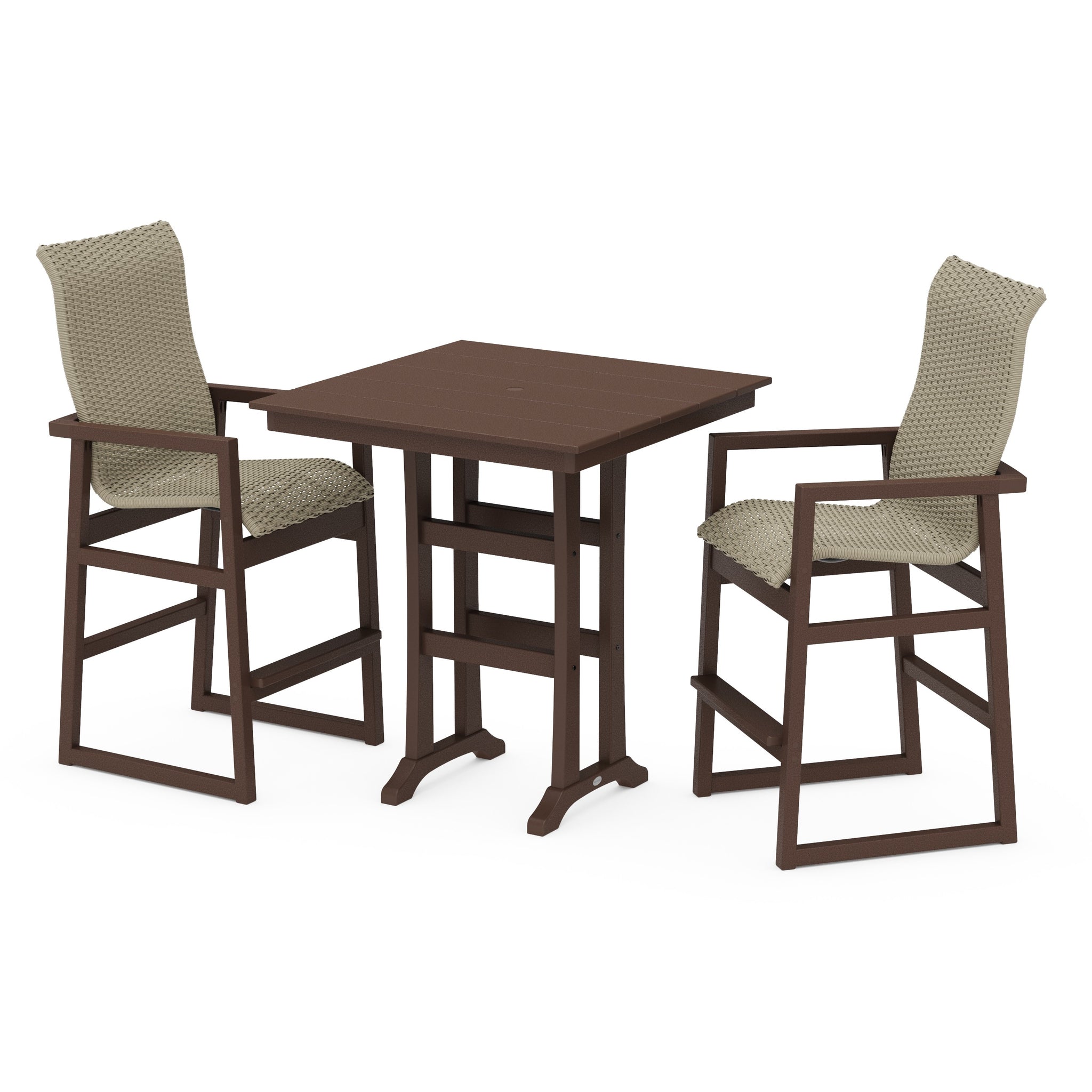 EDGE Woven Highback 3-Piece Farmhouse Bar Set with Trestle Legs