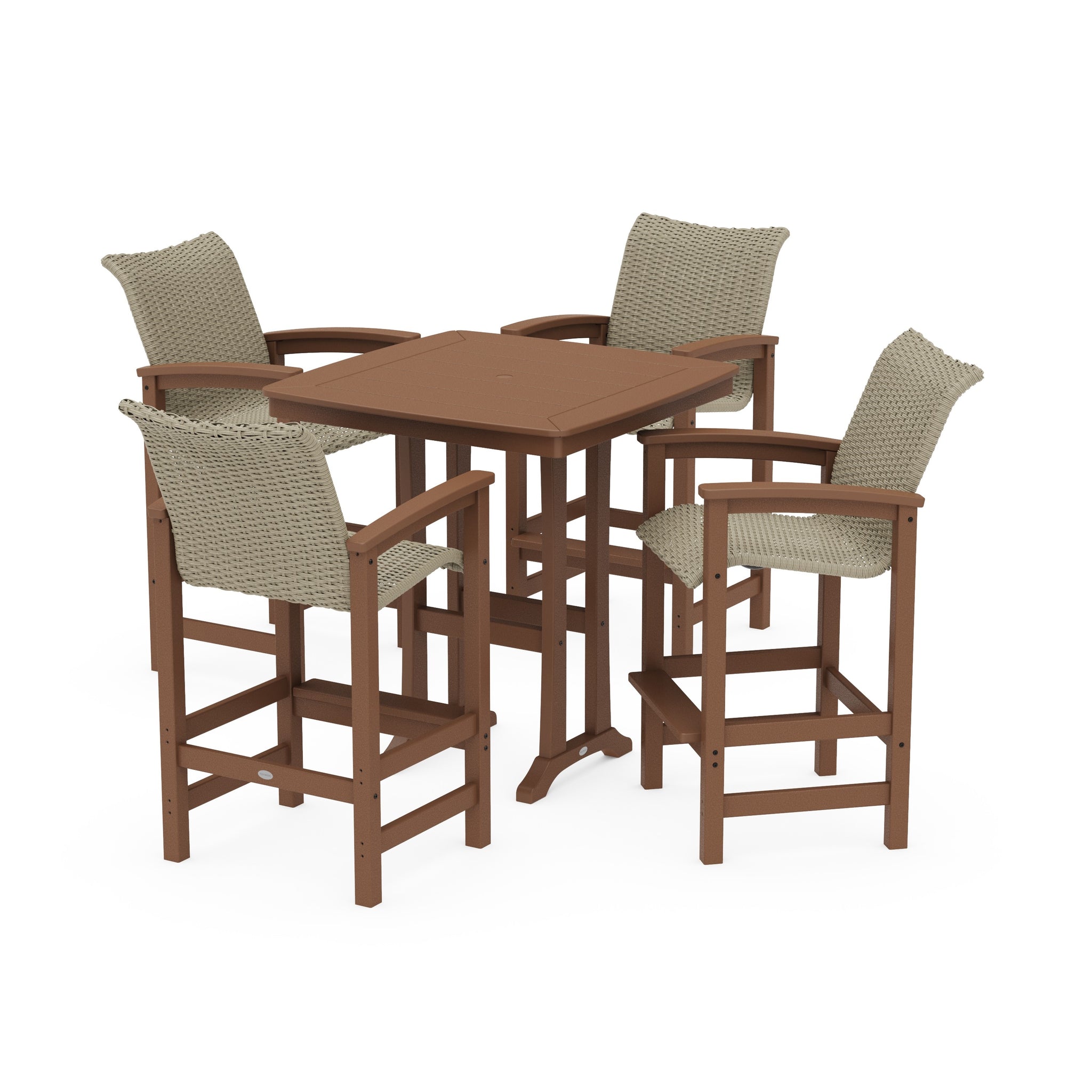 Coastal Woven 5-Piece Bar Set with Trestle Legs