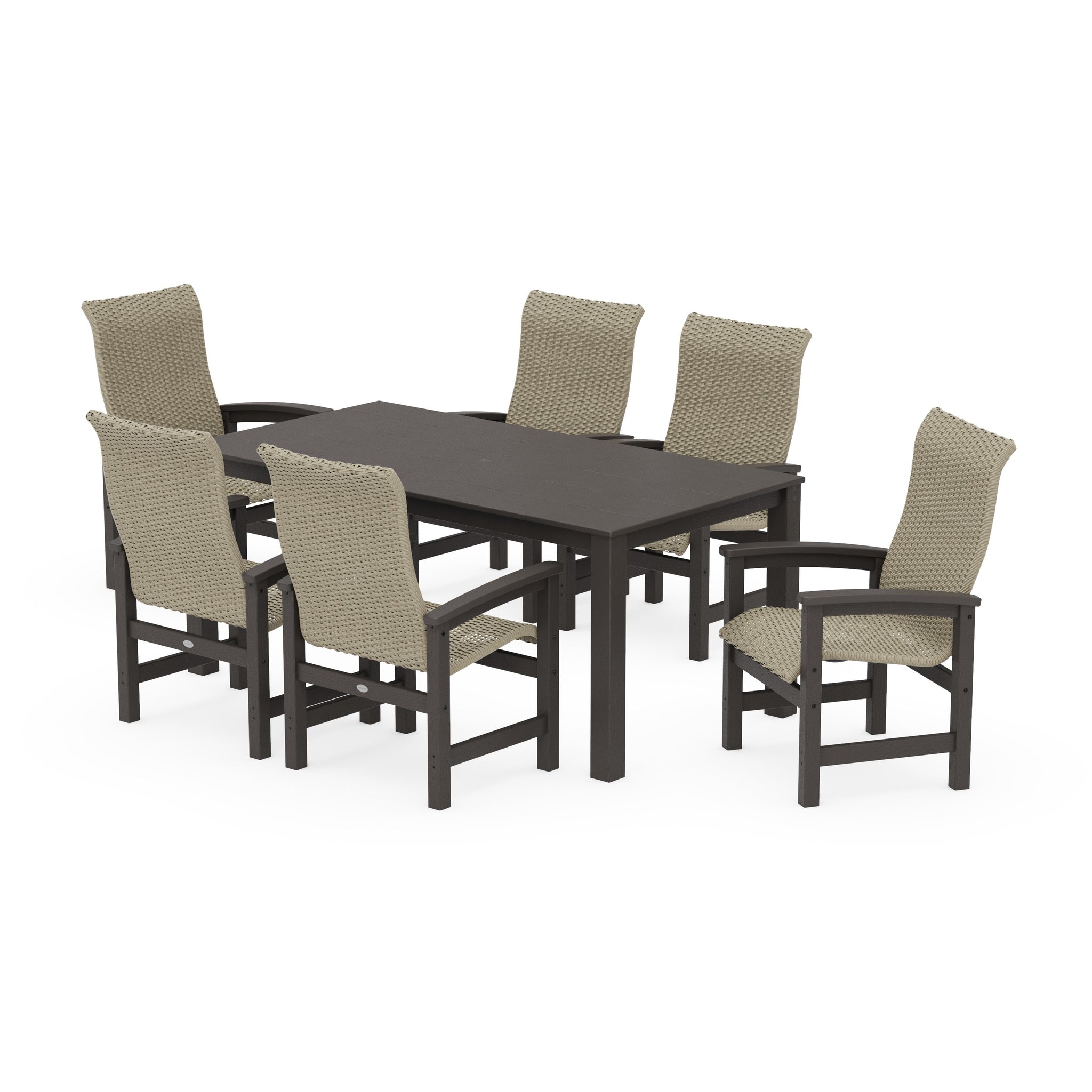 Coastal Woven High-Back Arm Chair 7-Piece Parsons Dining Set
