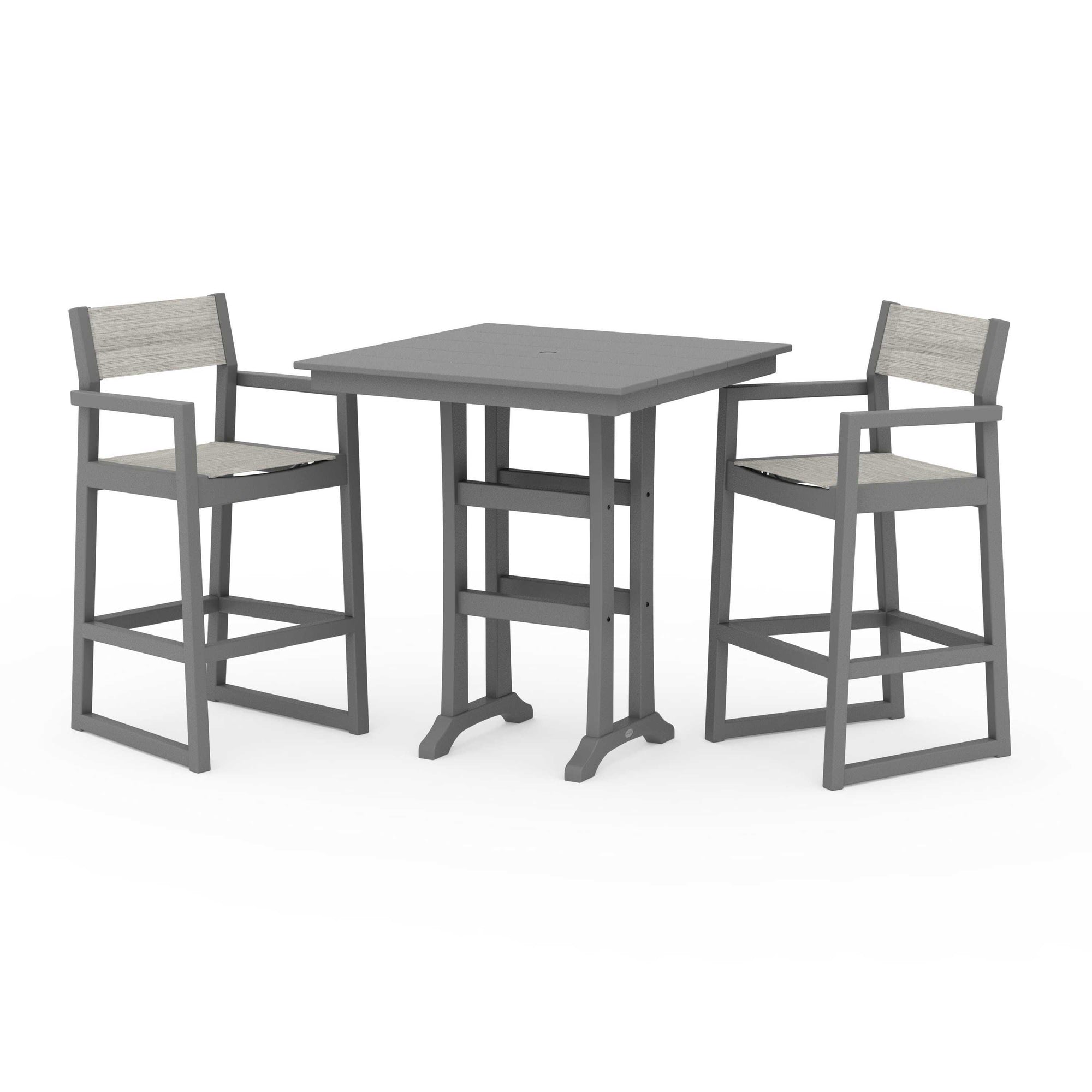 EDGE Sling Arm Chair 3-Piece Farmhouse Bar Set with Trestle Legs