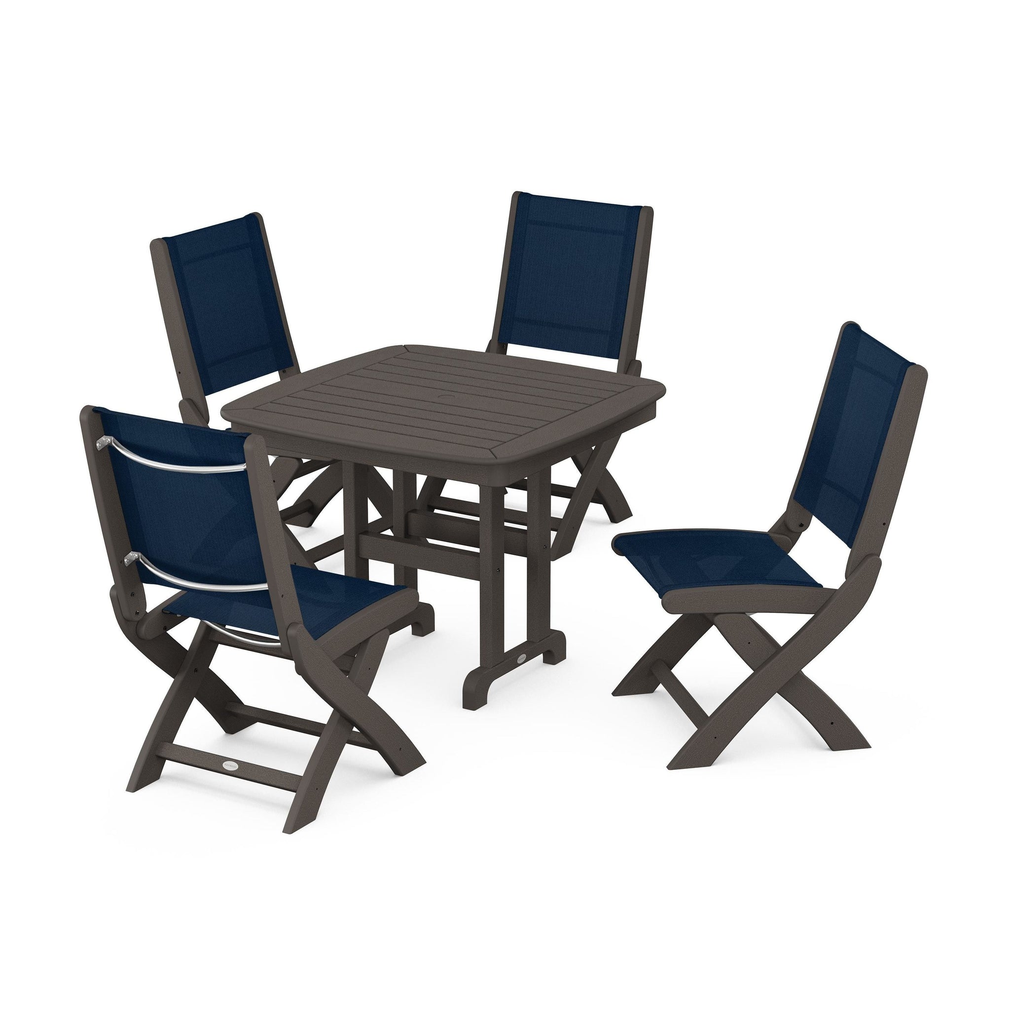 Coastal Folding Side Chair 5-Piece Dining Set