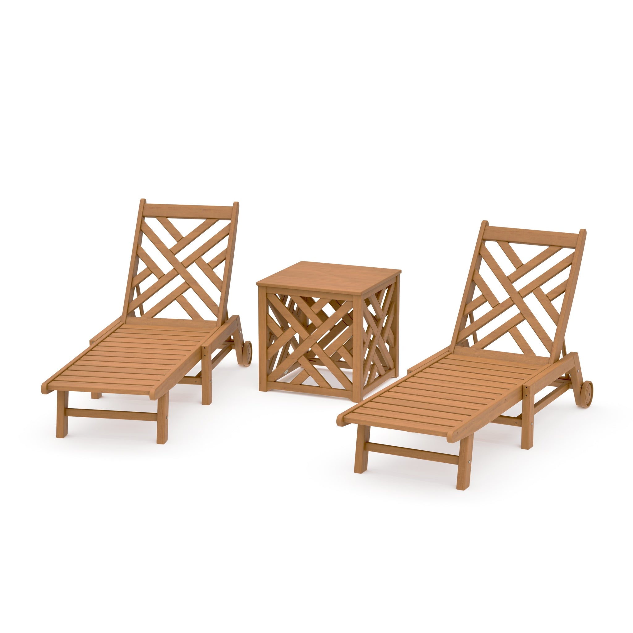 Chippendale 3-Piece Chaise Set with Wheels and Umbrella Stand Accent Table