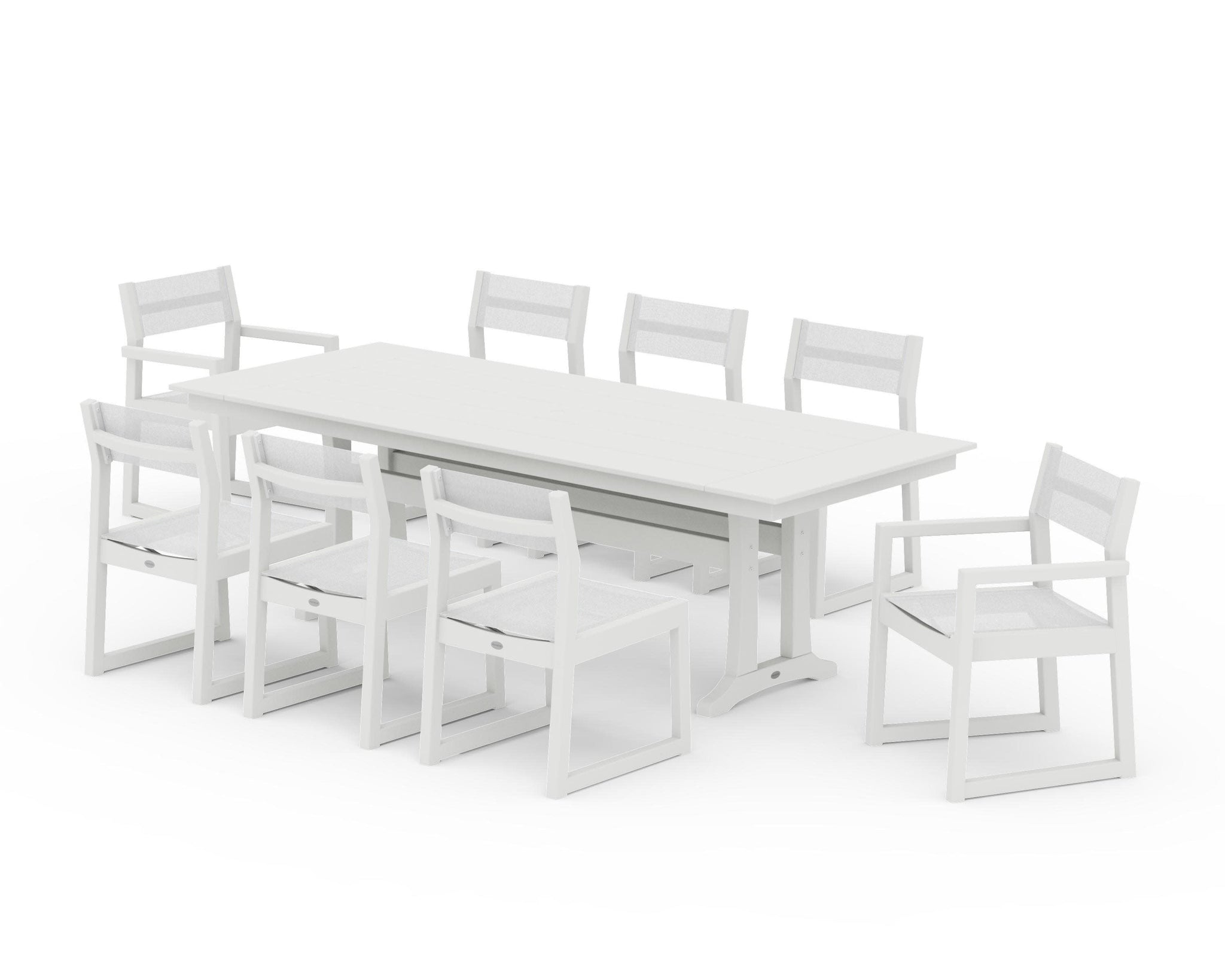 EDGE Sling 9-Piece Farmhouse Trestle Dining Set