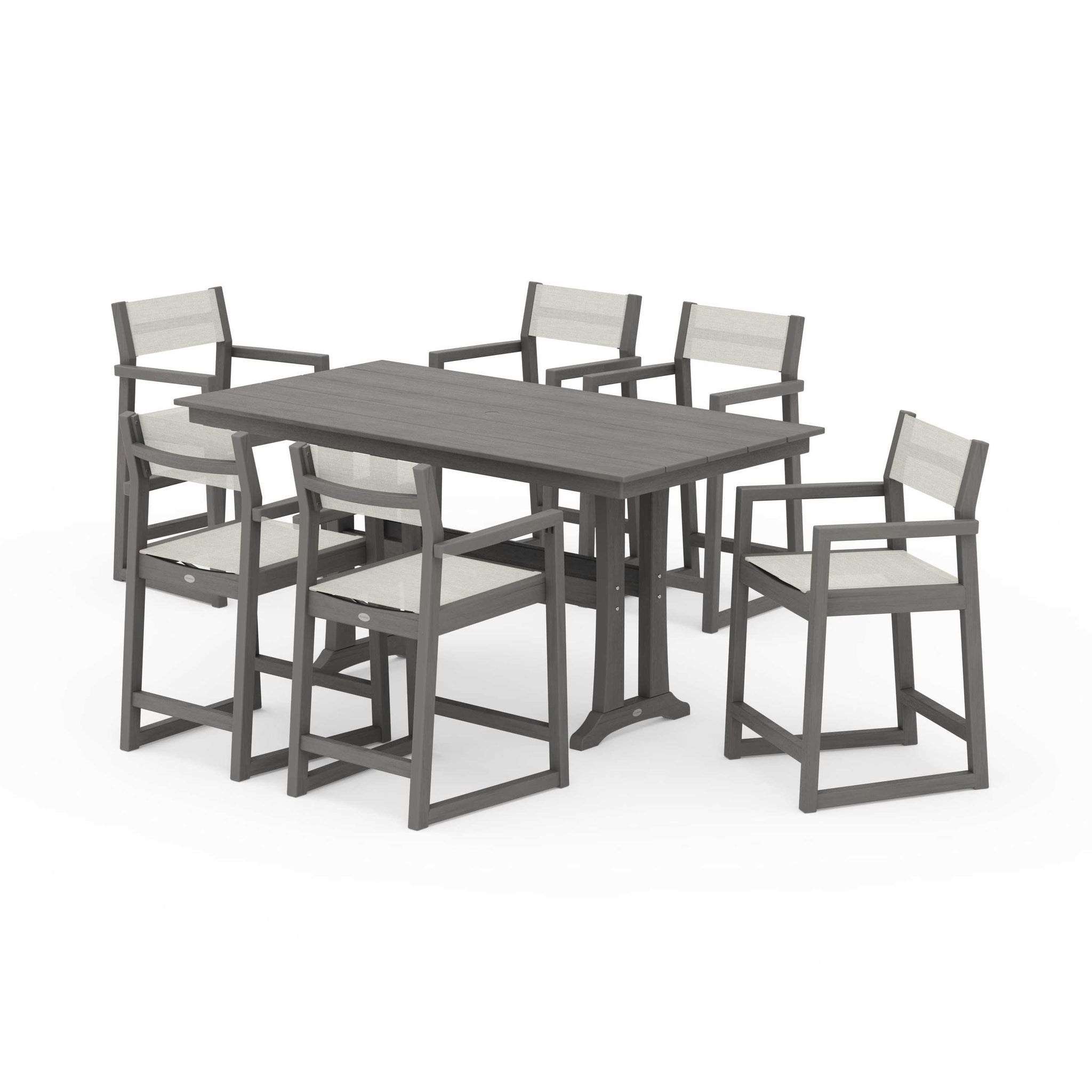 EDGE Sling Arm Chair 7-Piece Farmhouse Counter Set with Trestle Legs
