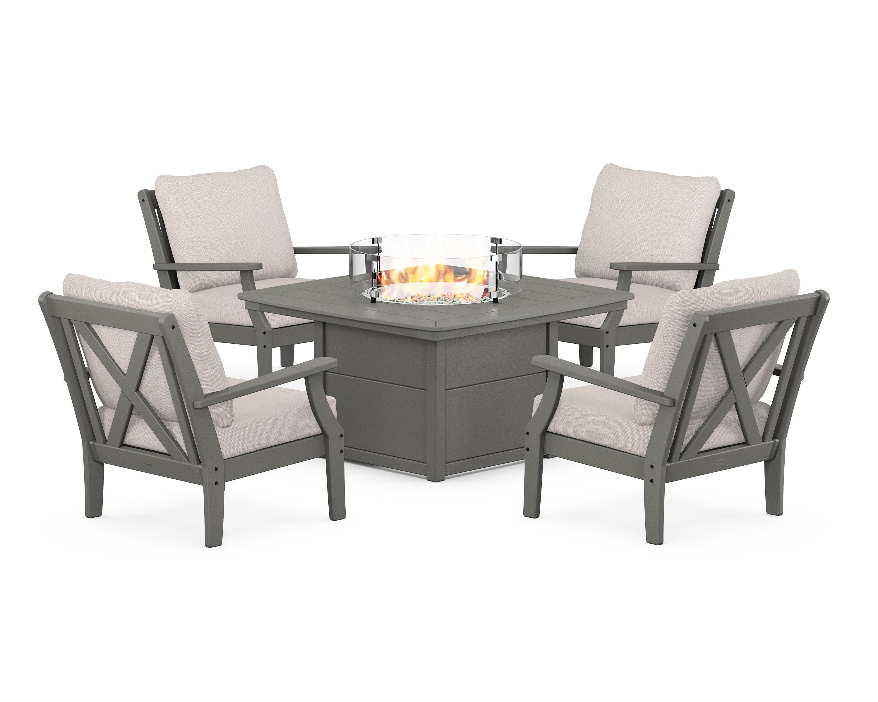 Braxton 5-Piece Deep Seating Conversation Set with Fire Pit Table