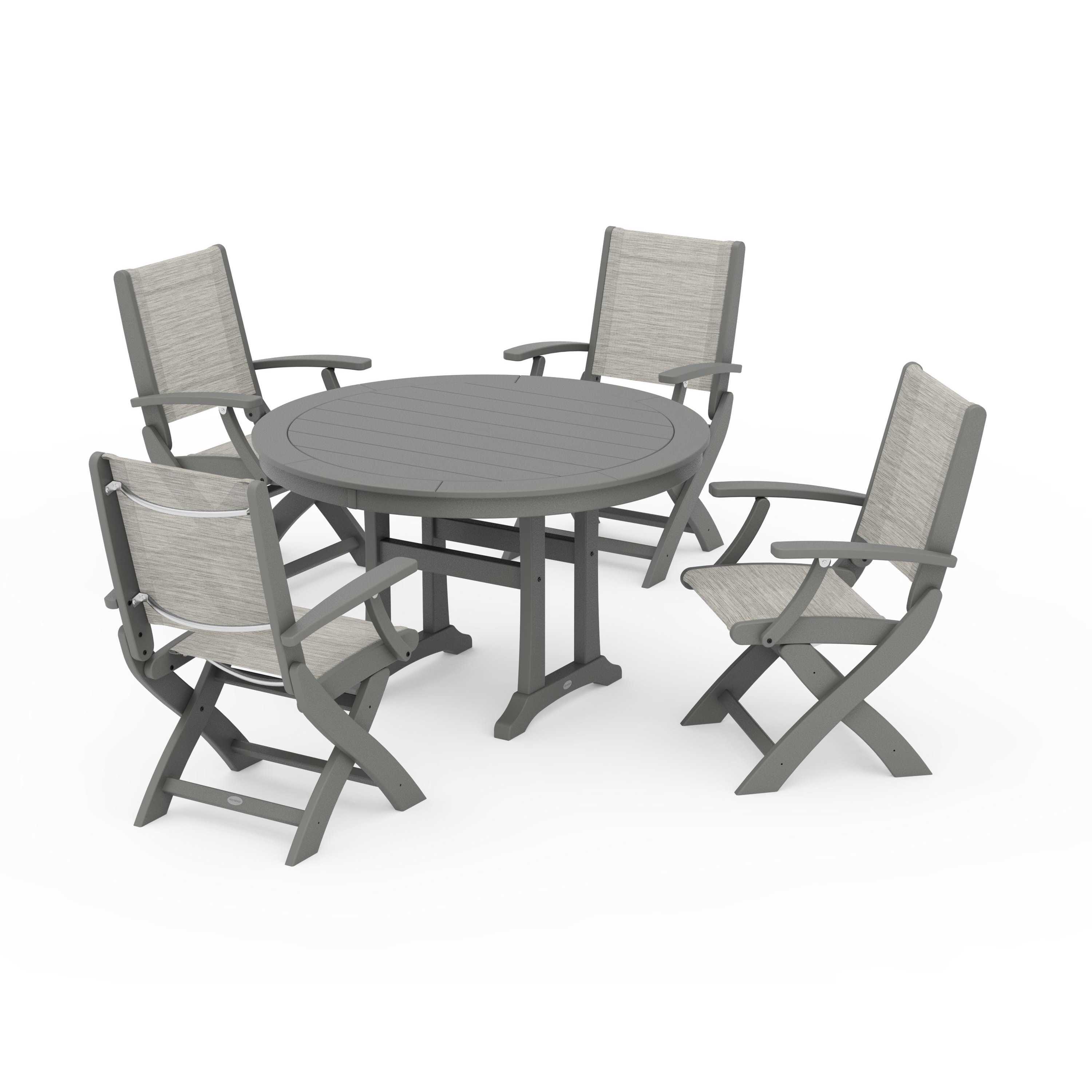 Coastal Folding Chair 5-Piece Round Dining Set with Trestle Legs
