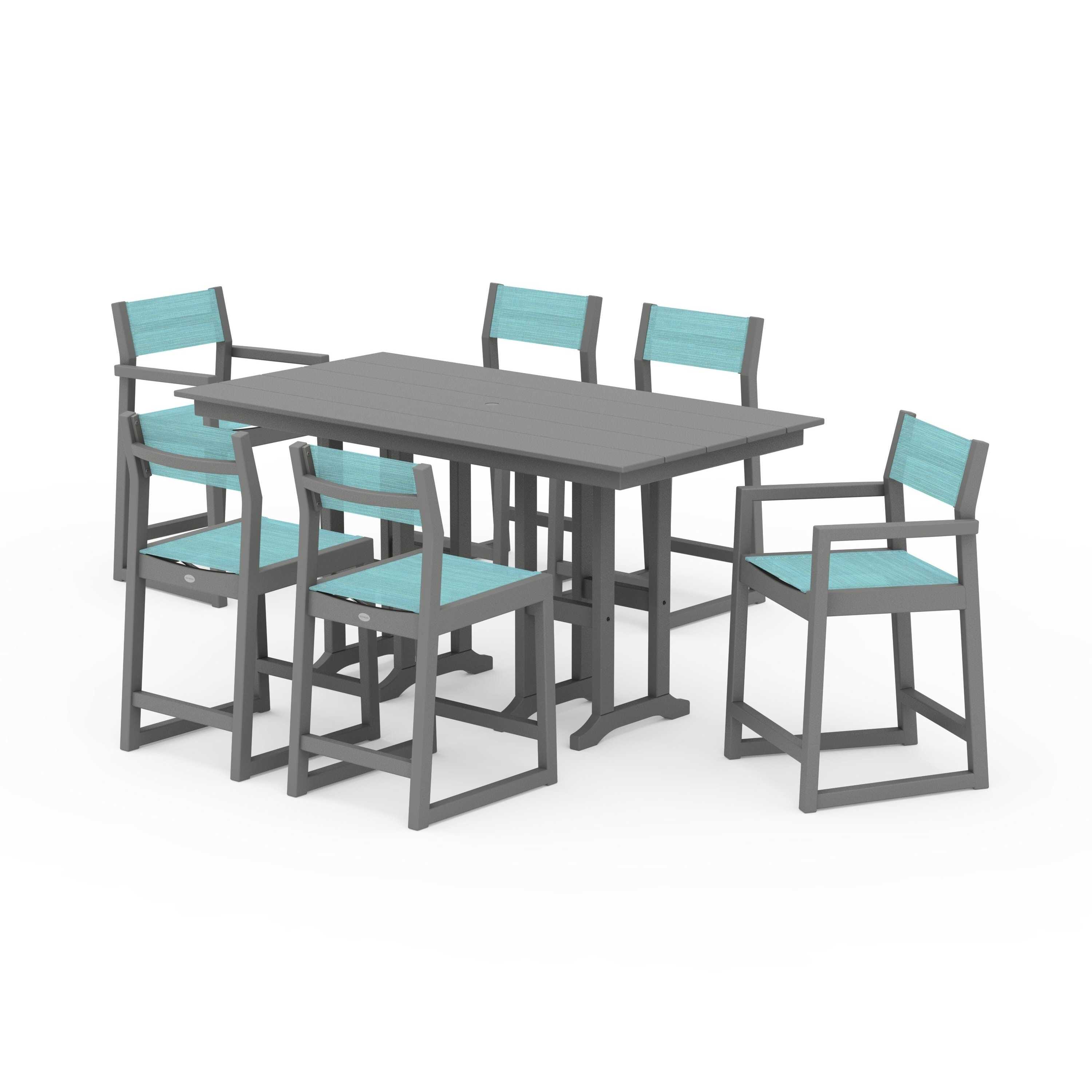 EDGE Sling 7-Piece Farmhouse Counter Set with Trestle Legs