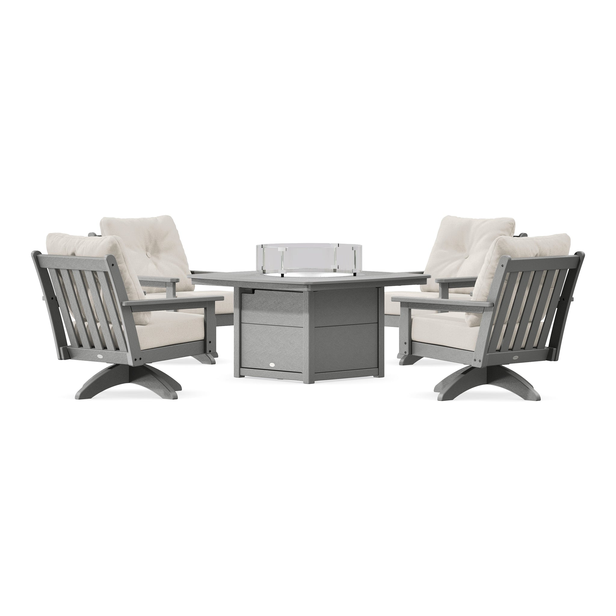 Vineyard 5-Piece Deep Seating Swivel Conversation Set with Fire Pit Table