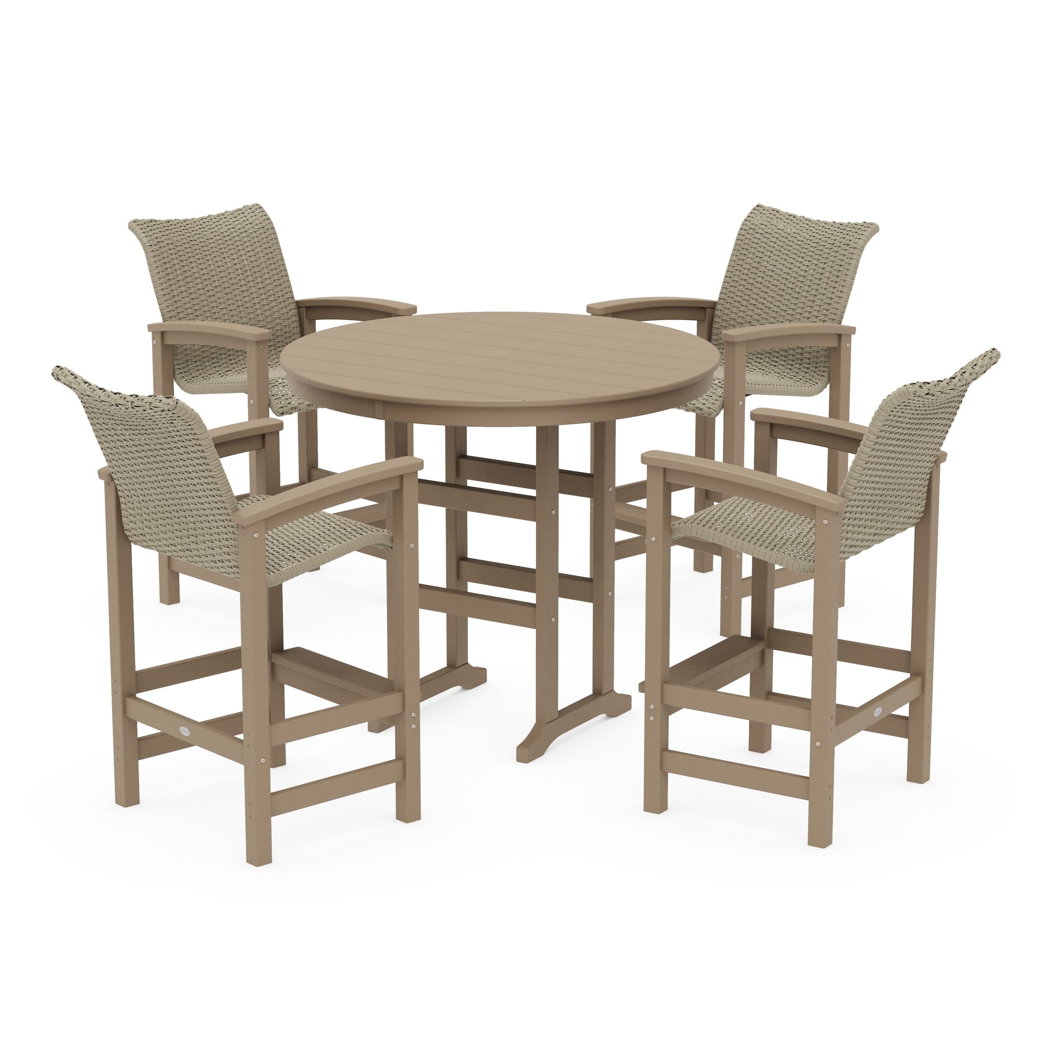 Coastal Woven 5-Piece Round Farmhouse Bar Set