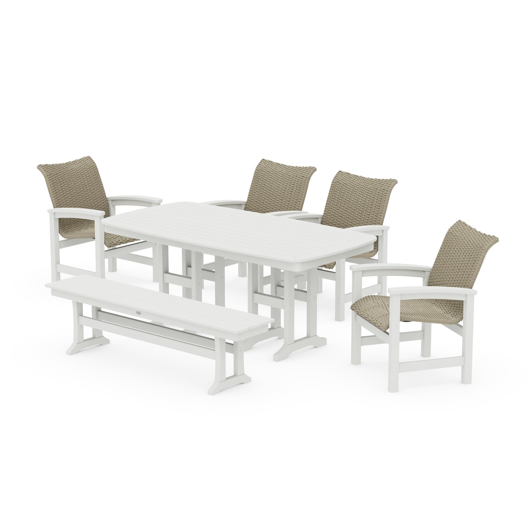 Coastal Woven 6-Piece Farmhouse Dining Set with Bench