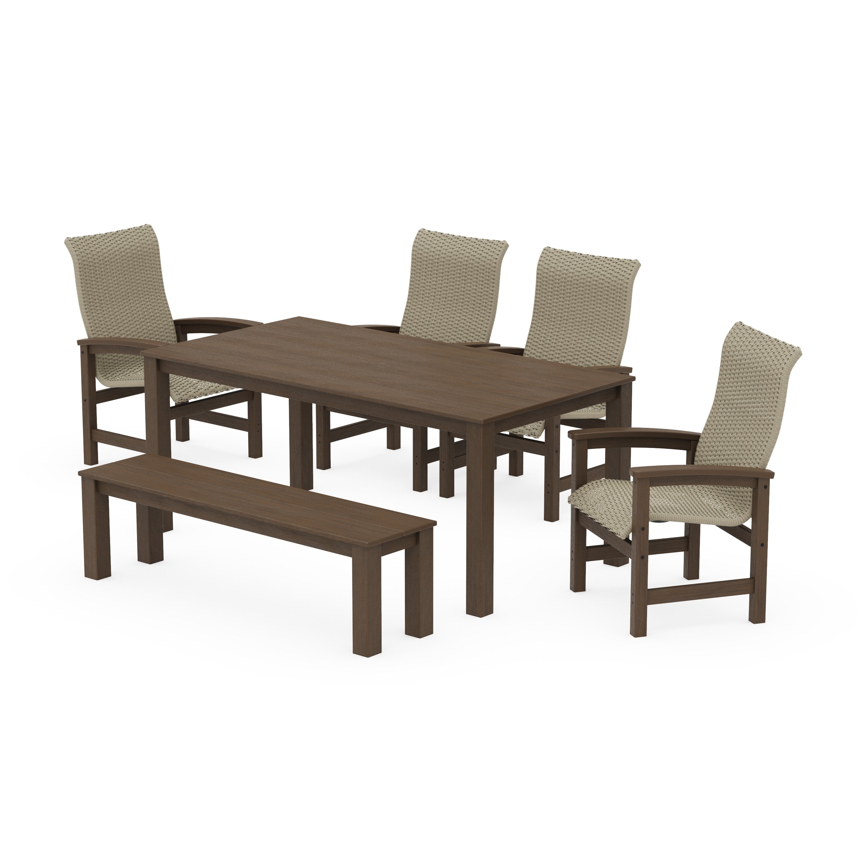 Coastal Woven High-Back 6-Piece Parsons Dining Set with Bench