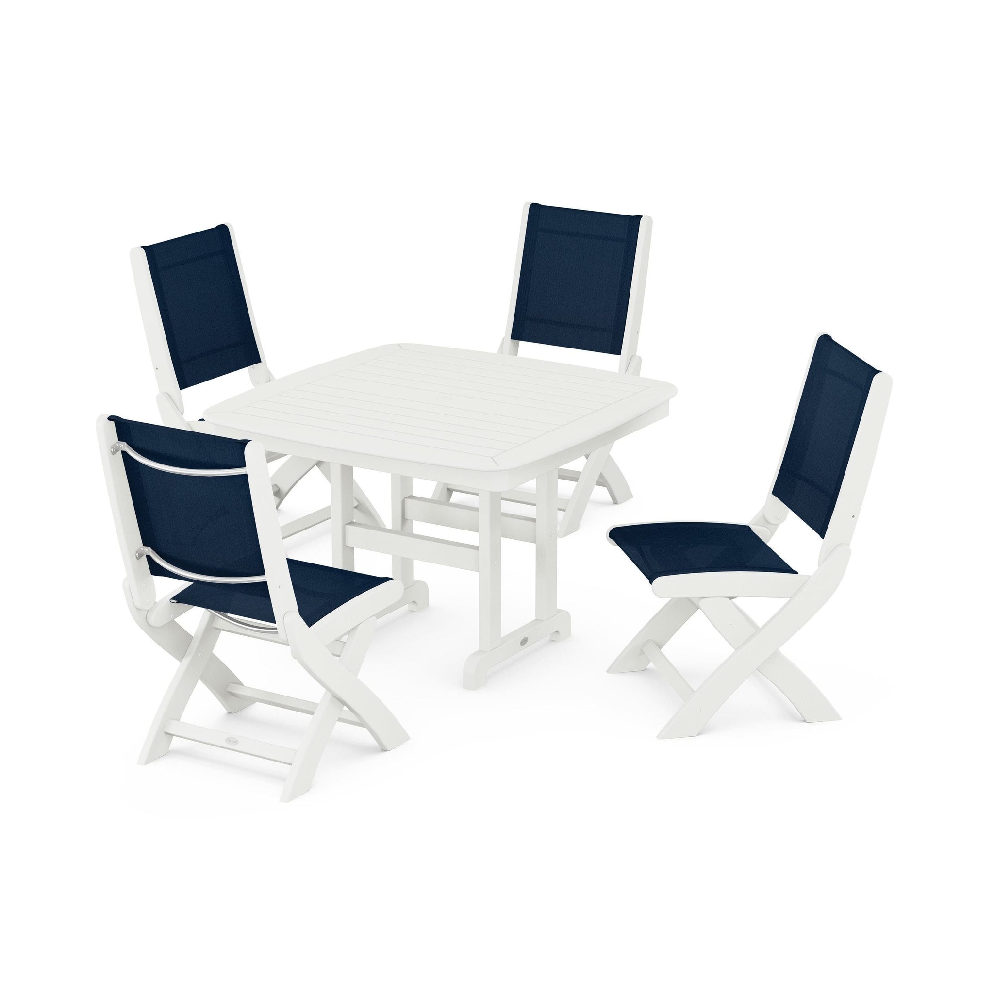 Coastal Folding Side Chair 5-Piece Dining Set