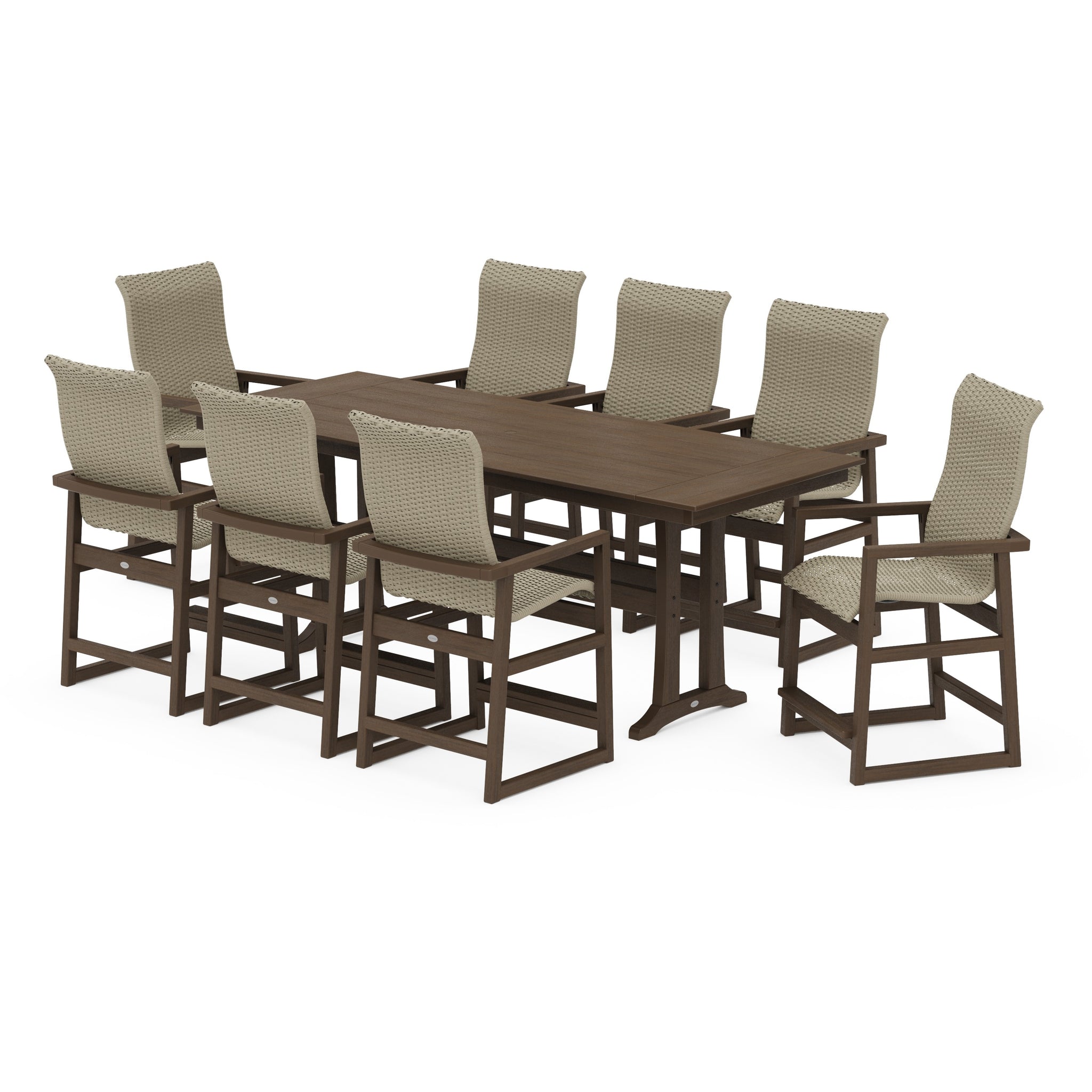 EDGE Woven Highback 9-Piece Farmhouse Counter Set with Trestle Legs