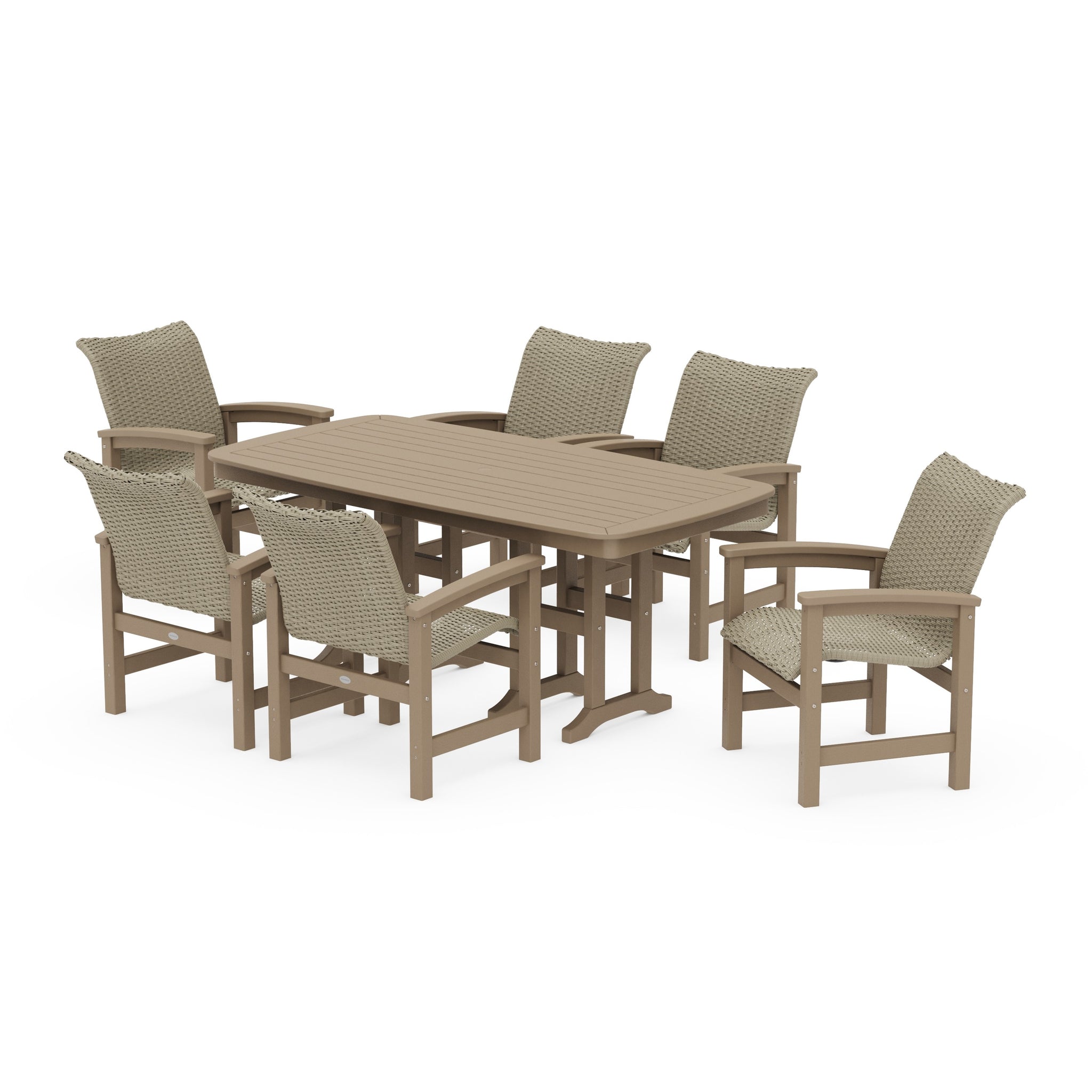 Coastal Woven Arm Chair 7-Piece Dining Set