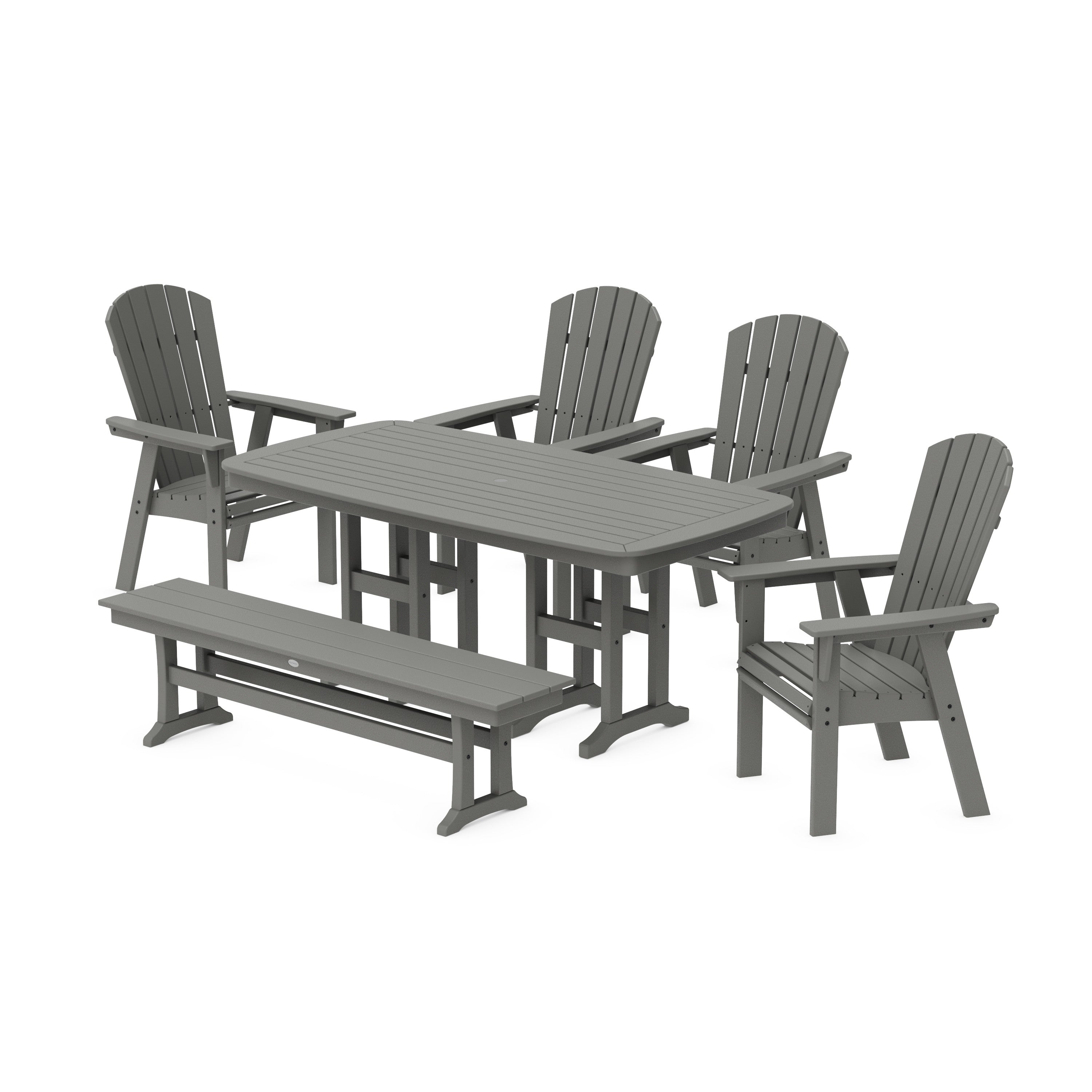 Nautical Curveback Adirondack 6-Piece Dining Set with Trestle Legs and Bench - Thumbnail 4