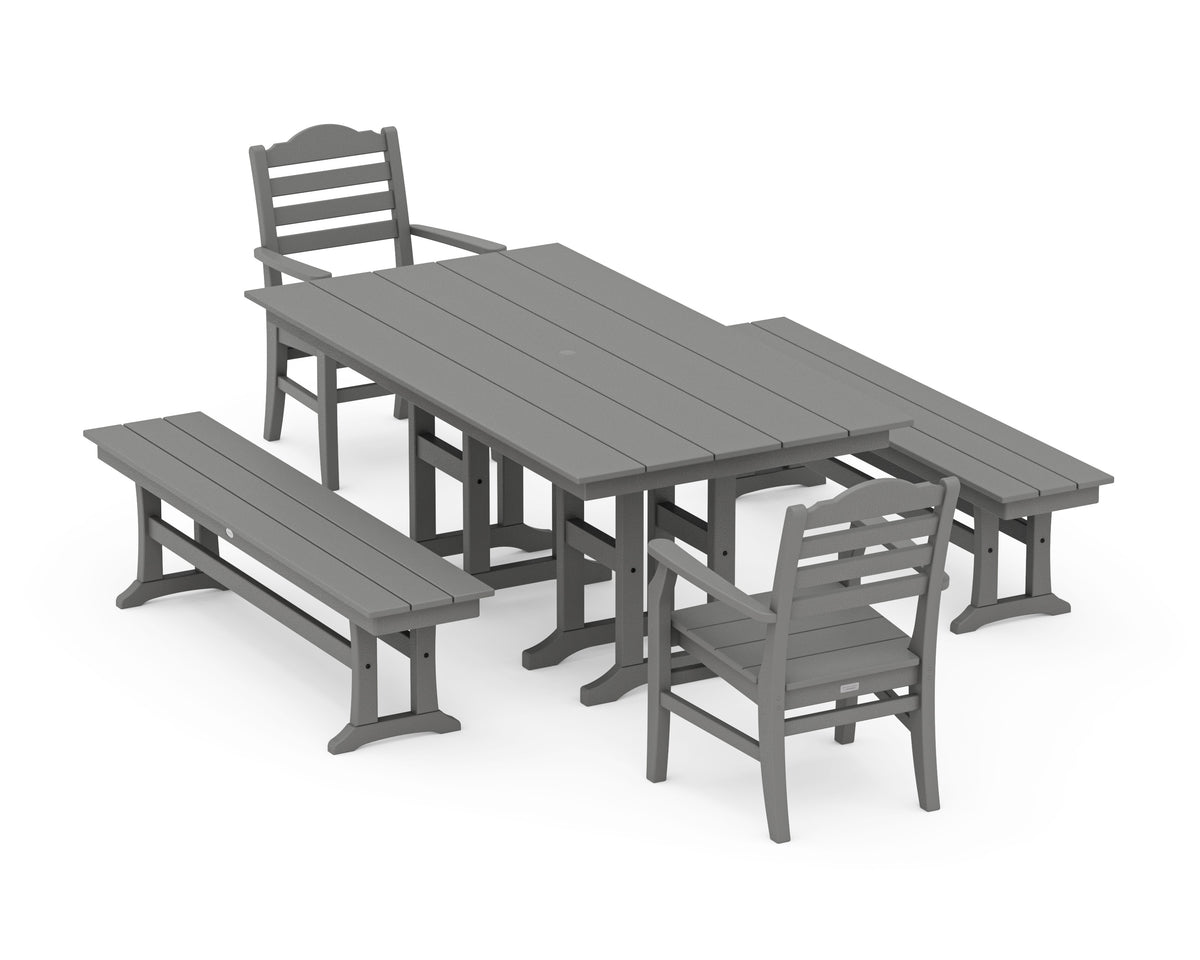 Savannah 5-Piece Farmhouse Dining Set with Benches