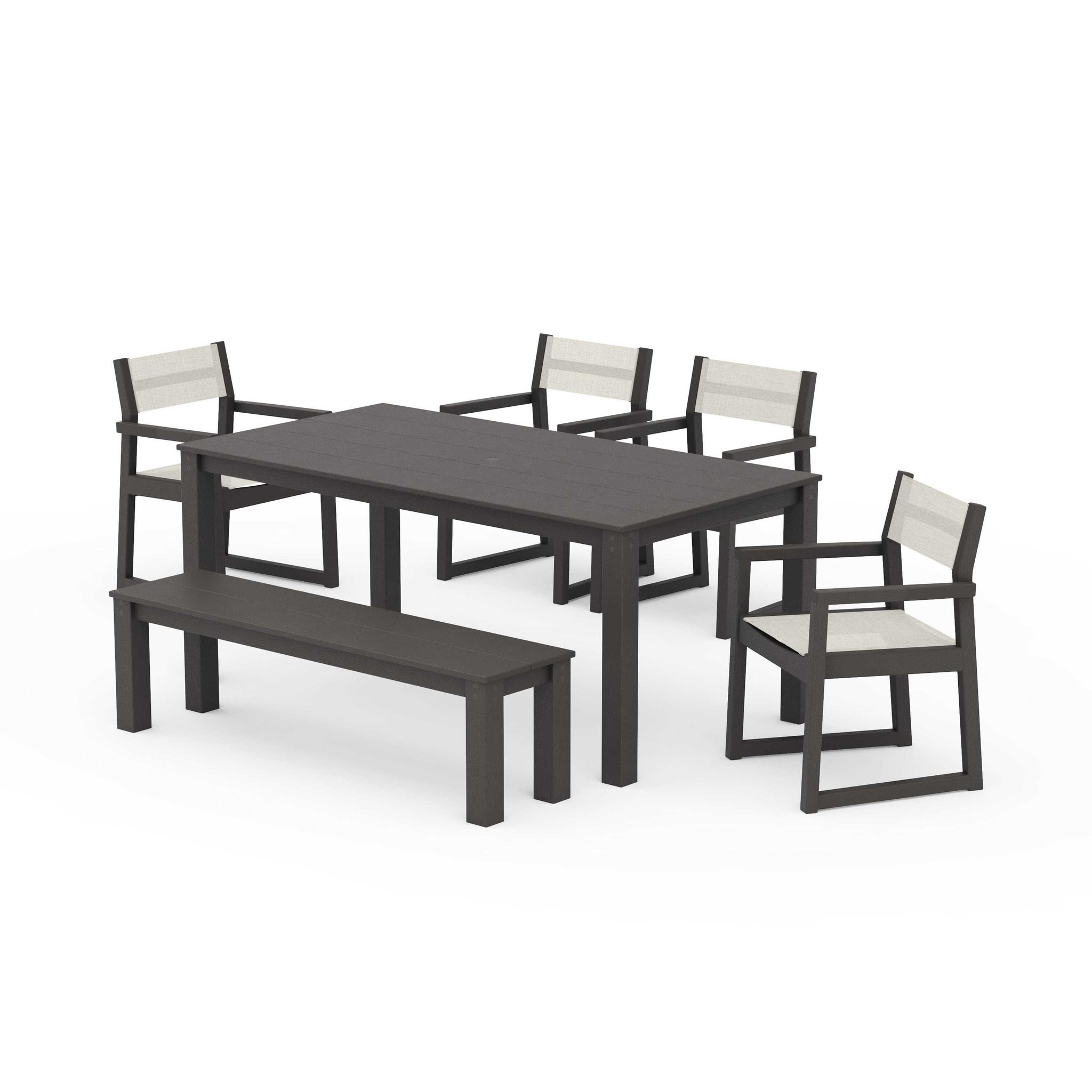 EDGE Sling Arm Chair 6-Piece Parsons Dining Set with Bench
