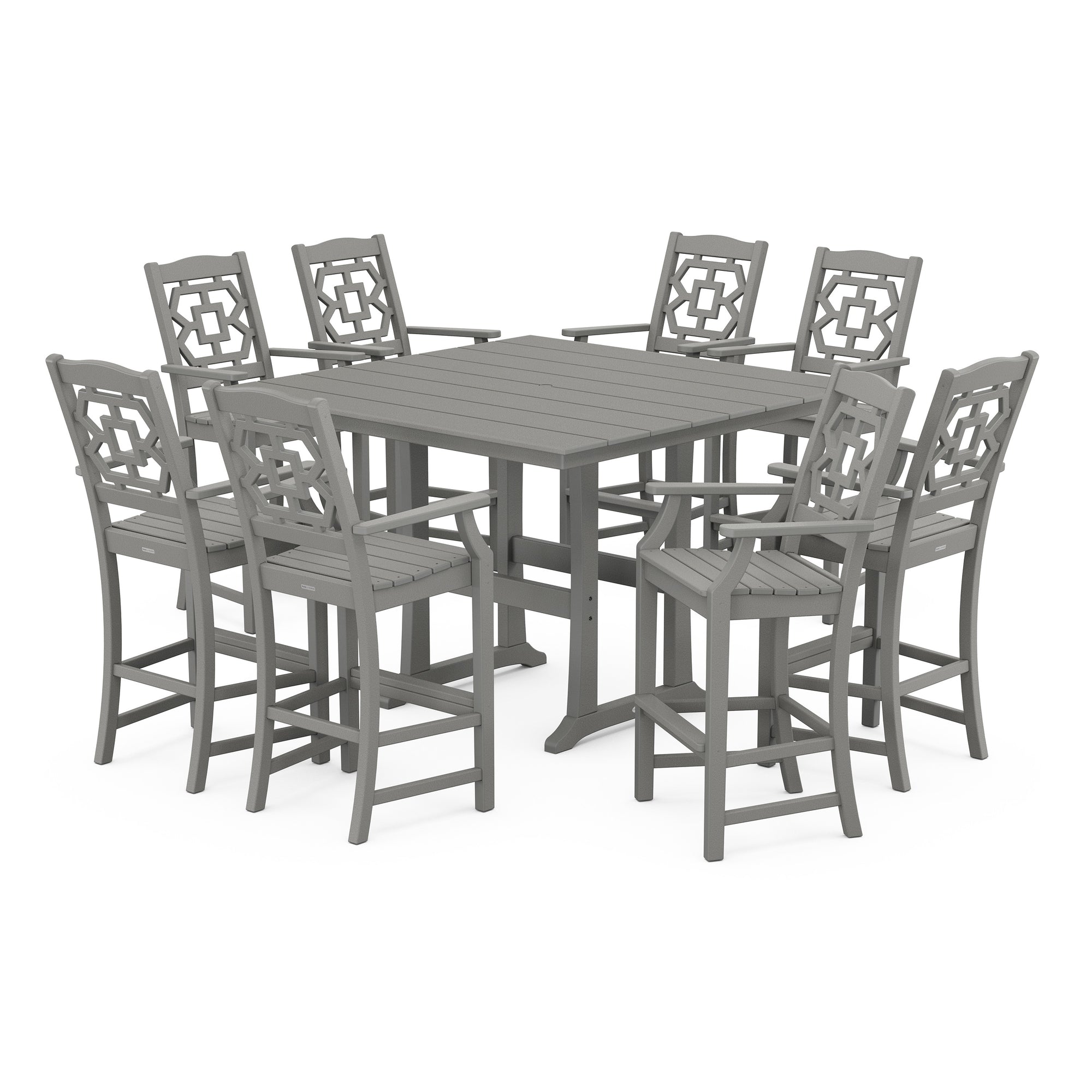 Chinoiserie 9-Piece Square Farmhouse Bar Set with Trestle Legs