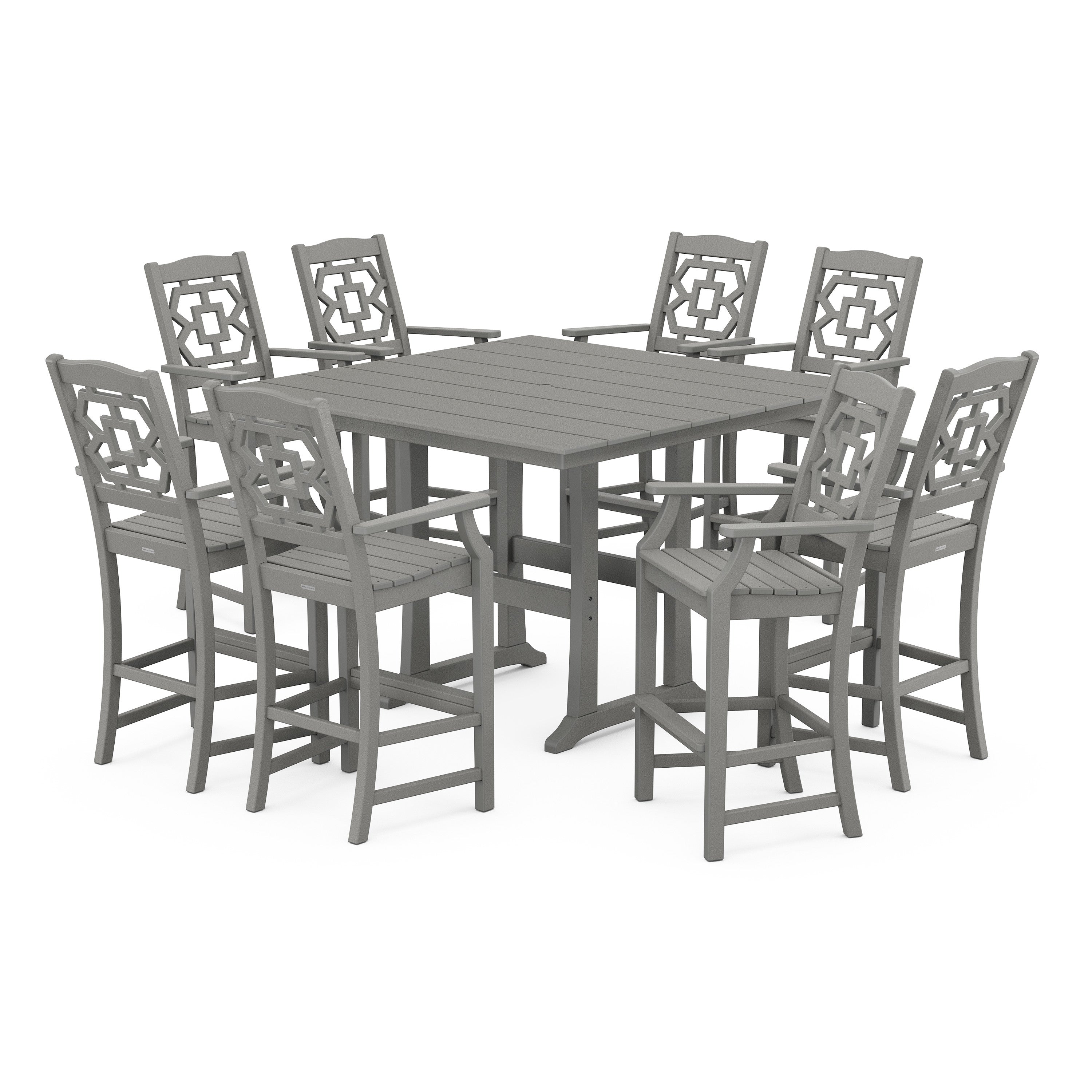 Chinoiserie 9-Piece Square Farmhouse Bar Set with Trestle Legs