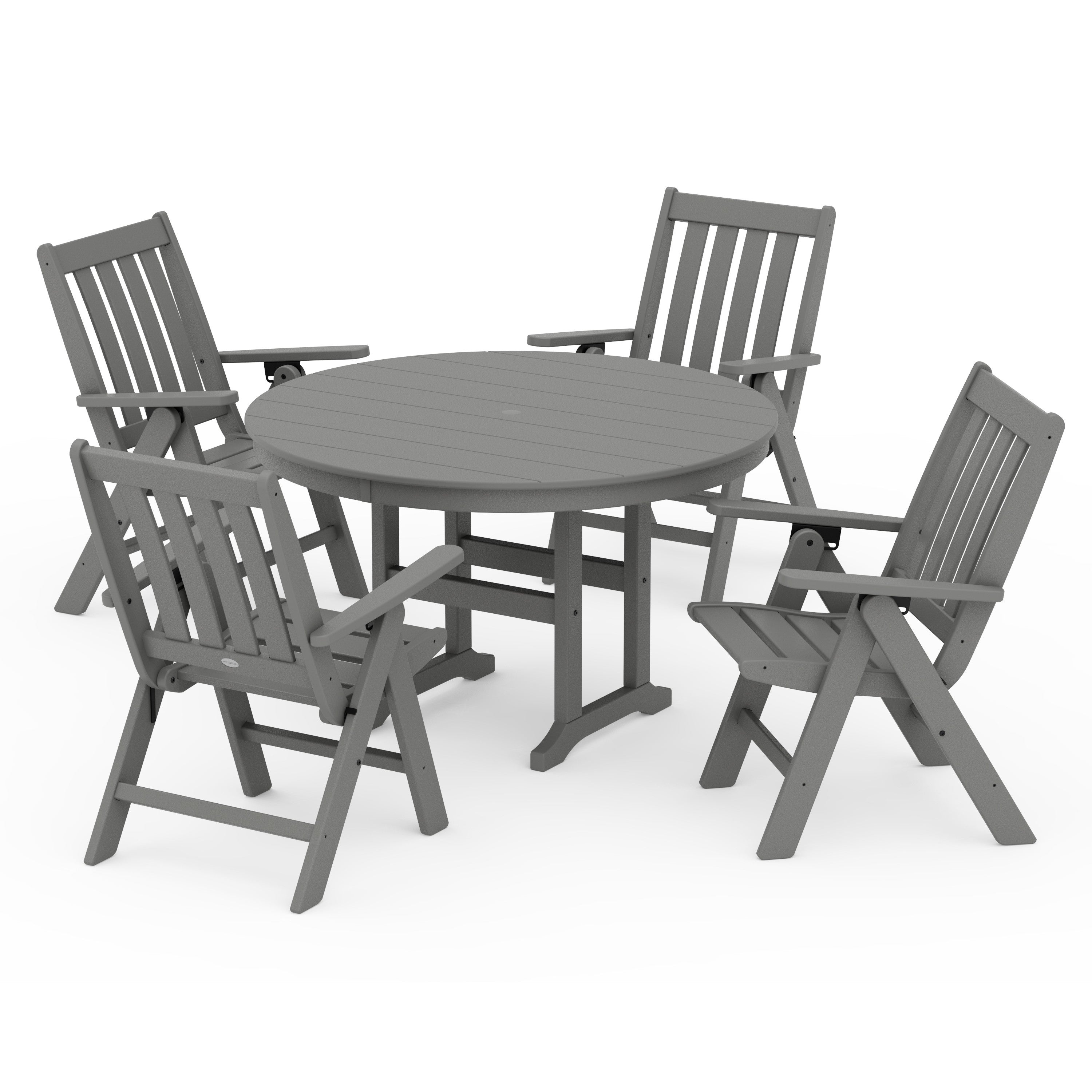Vineyard Folding Chair 5-Piece Round Farmhouse Dining Set