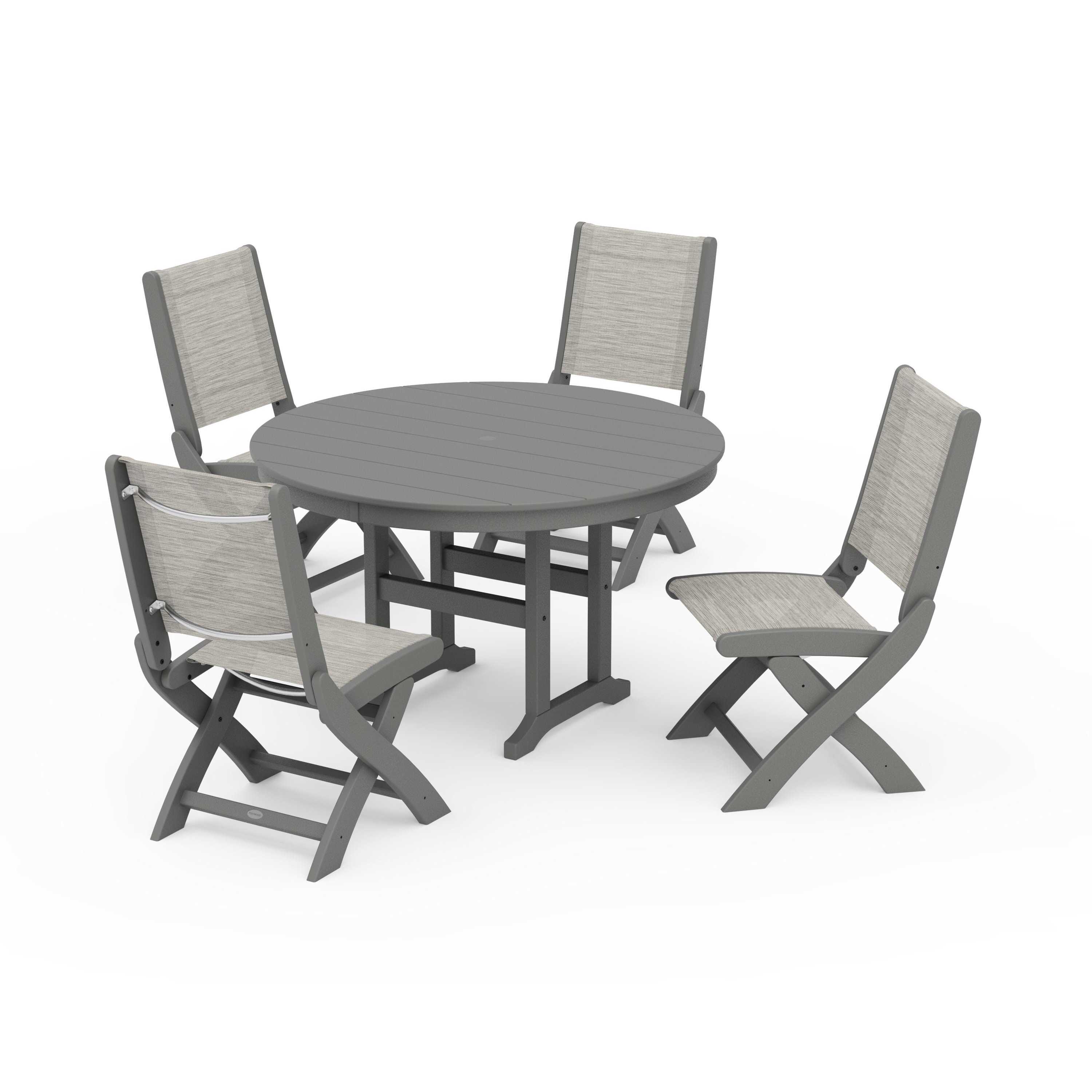 Coastal Folding Side Chair 5-Piece Round Dining Set