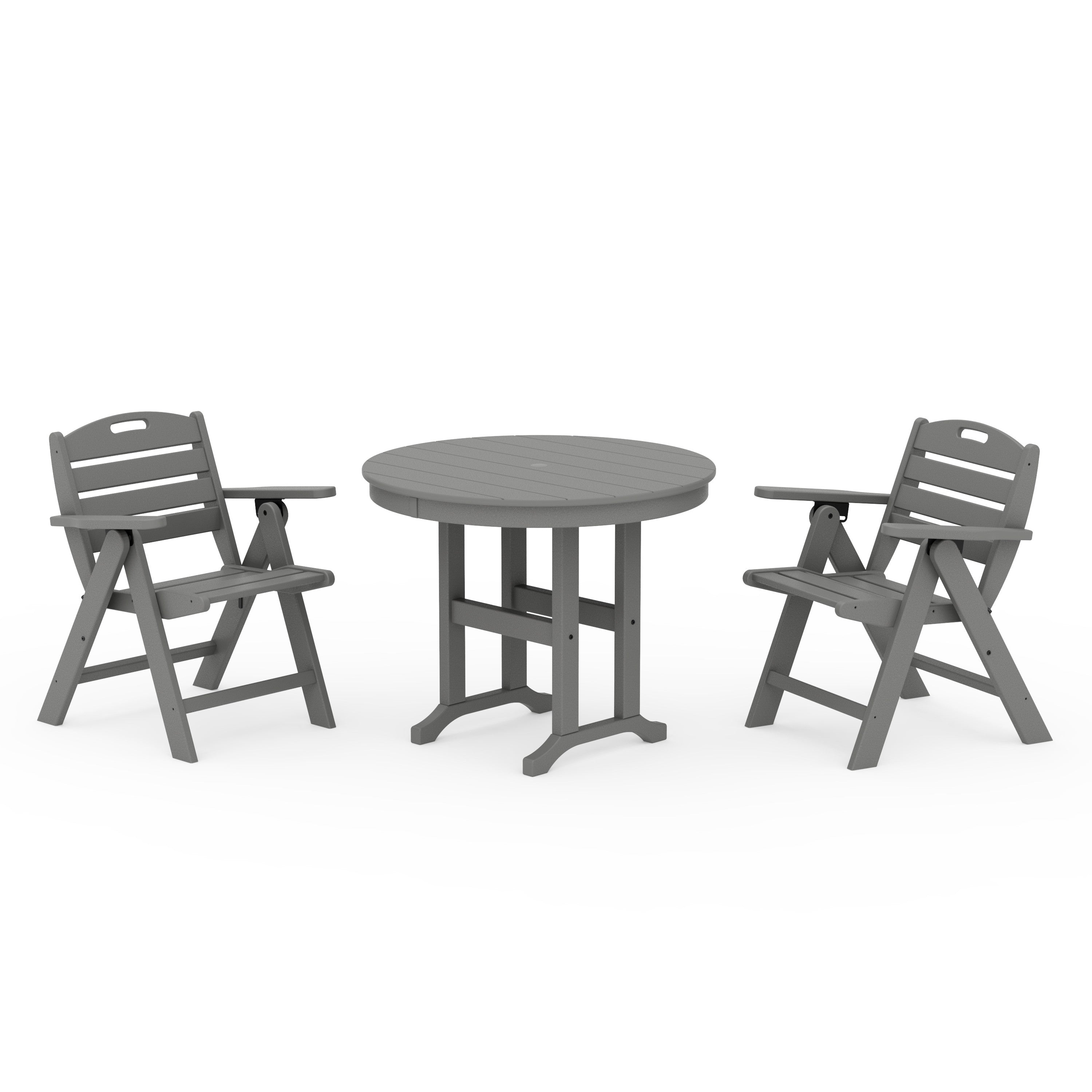 Nautical Folding Lowback Chair 3-Piece Round Dining Set