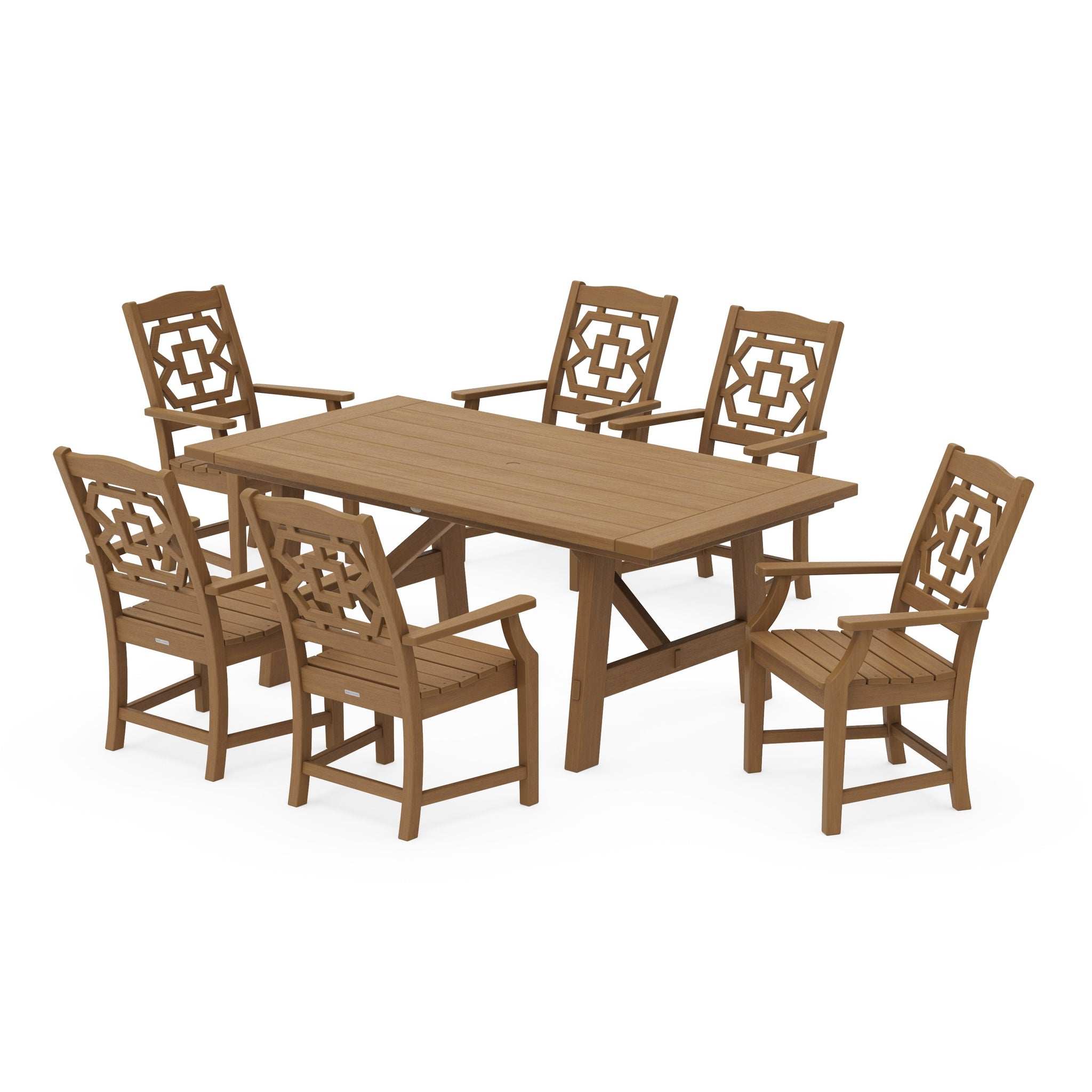 Chinoiserie Arm Chair 7-Piece Rustic Farmhouse Dining Set