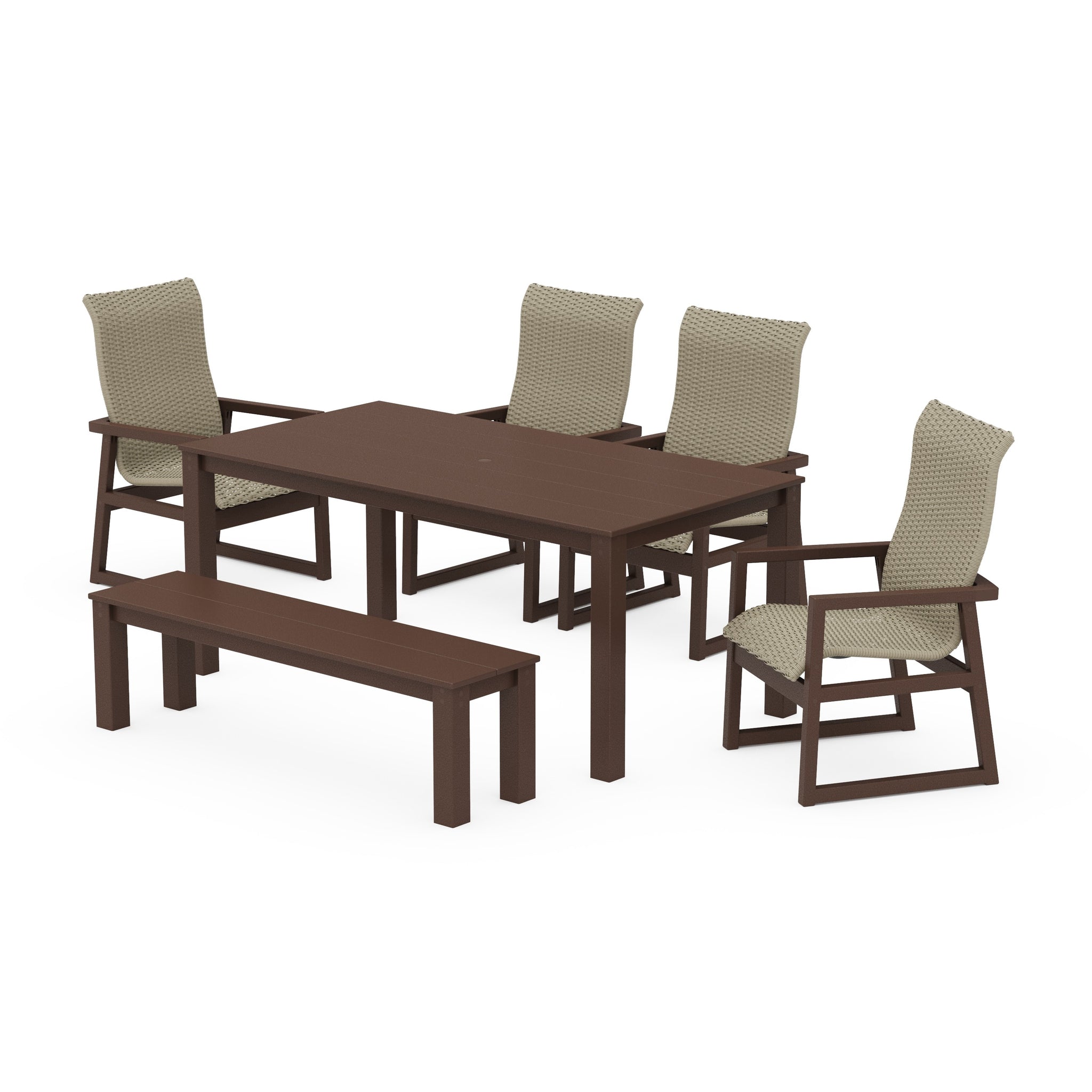 EDGE Woven Highback 6-Piece Parsons Dining Set with Bench