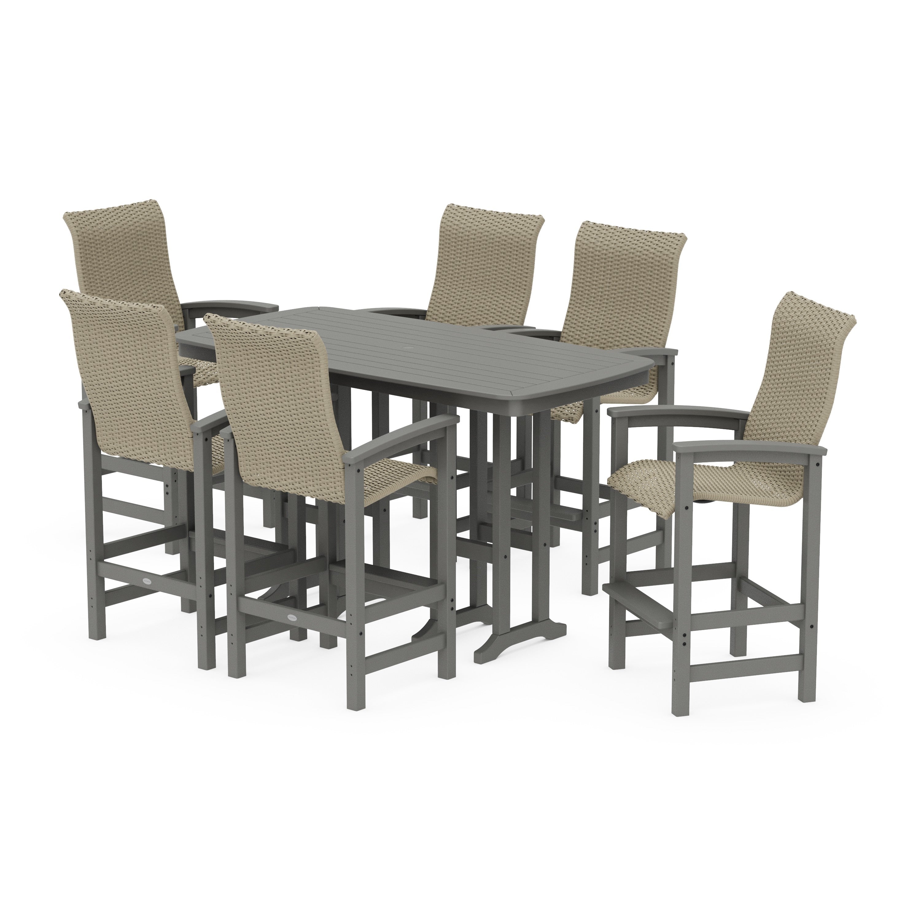 Coastal Woven High-Back Arm Chair 7-Piece Bar Set