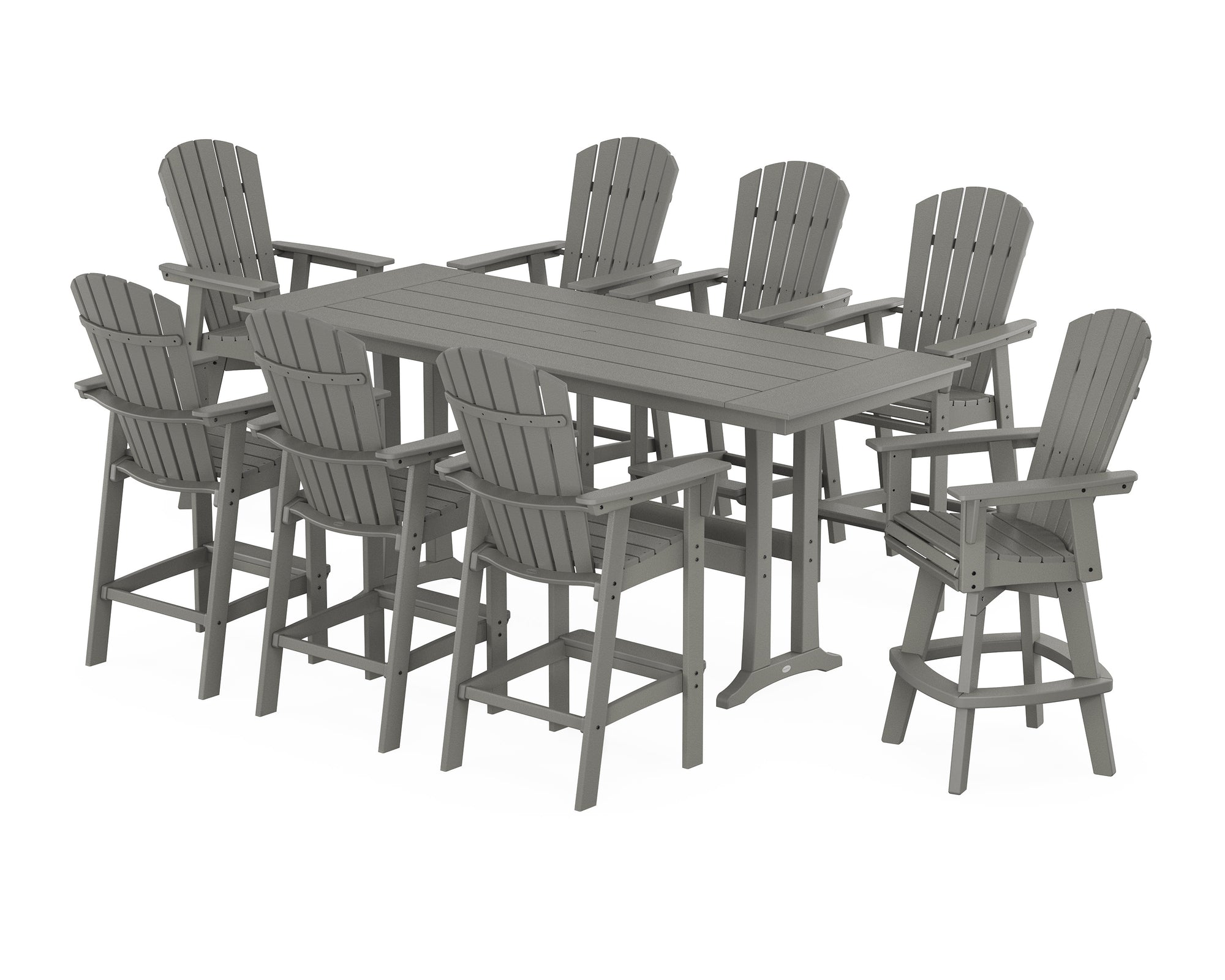 Nautical Curveback Adirondack Swivel Chair 9-Piece Farmhouse Bar Set with Trestle Legs